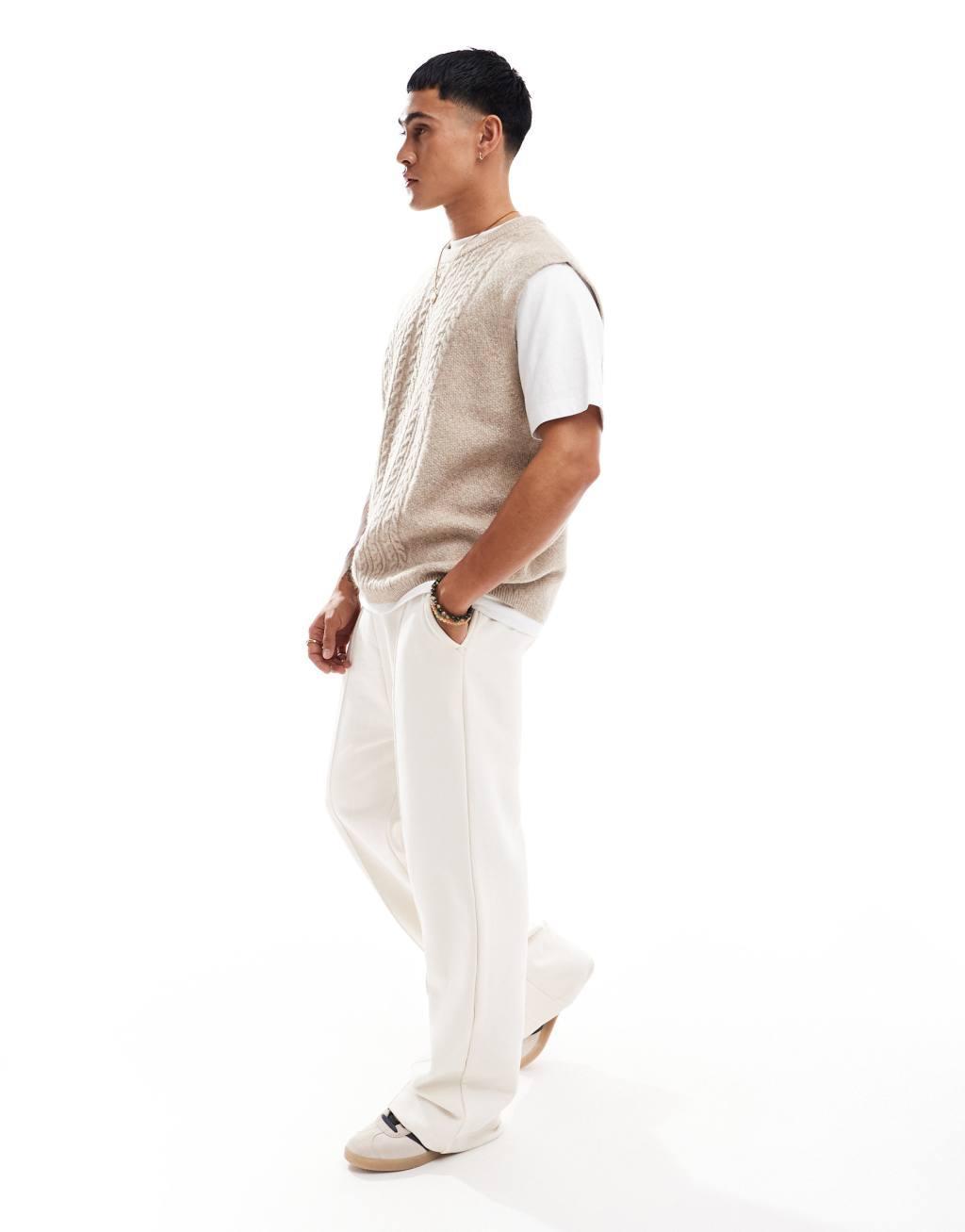 ASOS DESIGN relaxed knit cable tank in oatmeal Product Image
