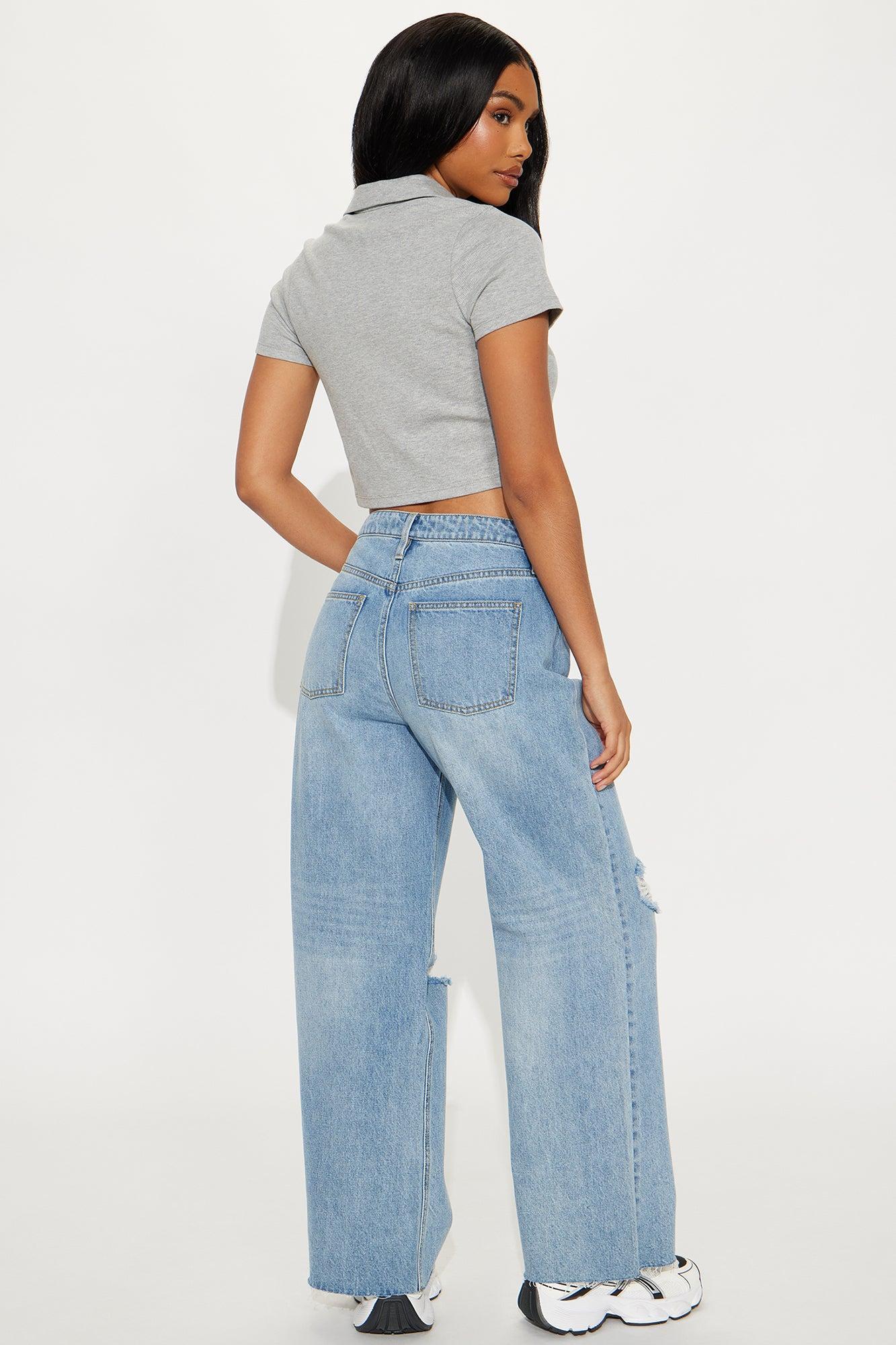 Petite Tough Love Baggy Ripped Straight Leg Jean - Medium Wash Product Image