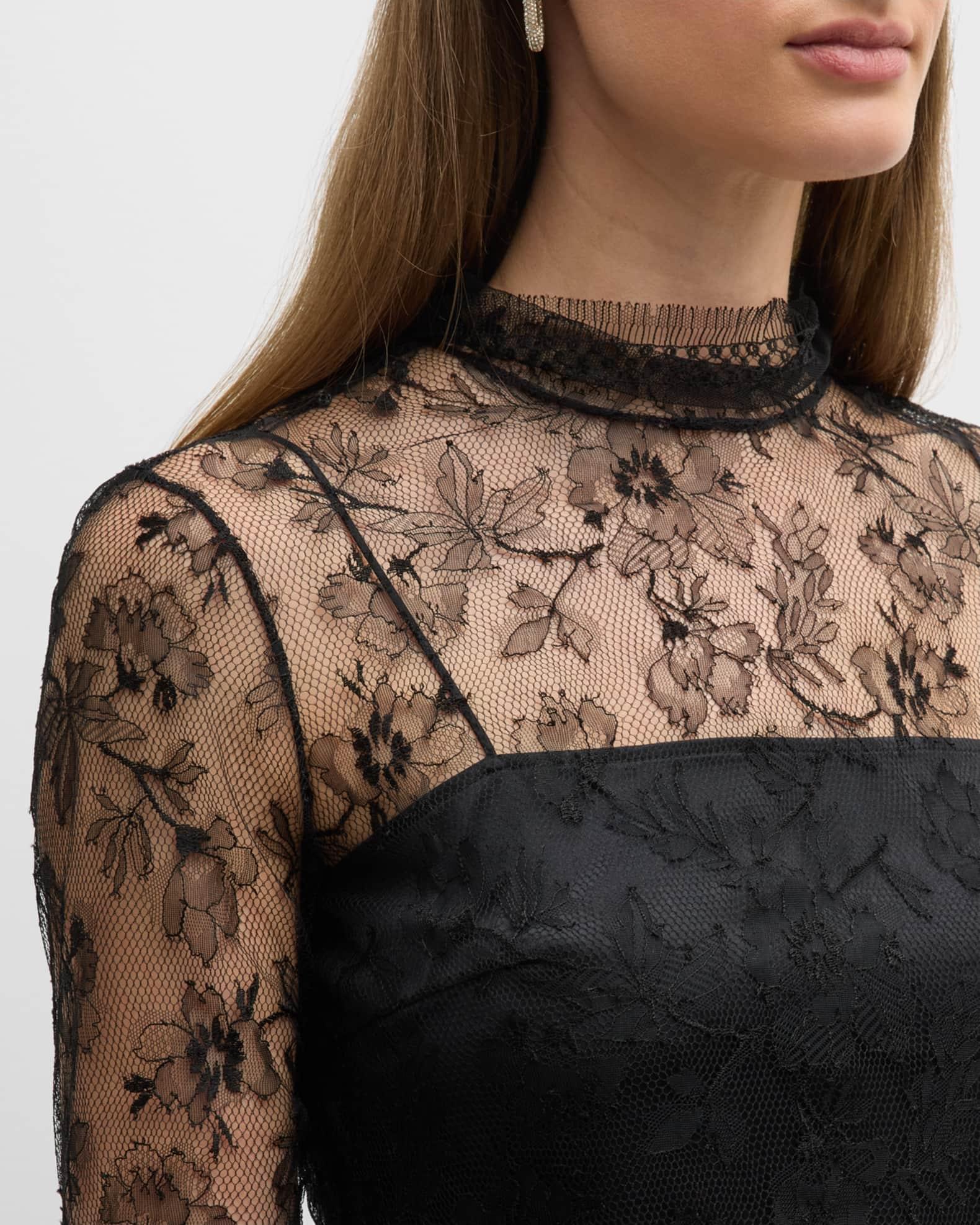 Lace High-Neck Shirt w/ Attached Camisole Product Image