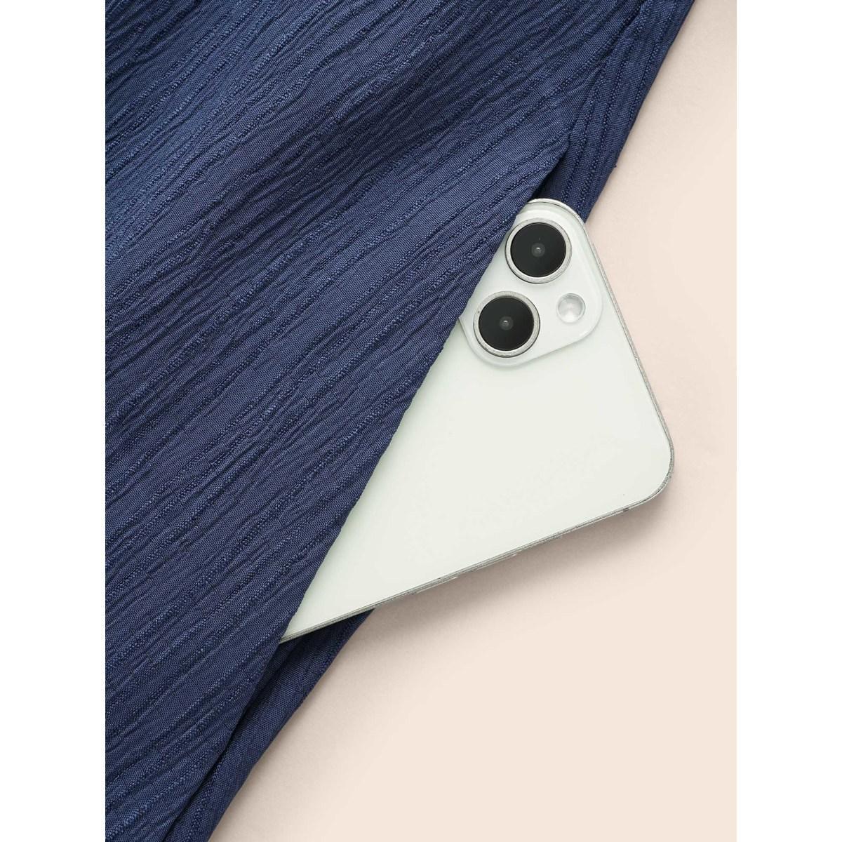Plus Size Textured Half Zip Dolman Sleeve Dress Indigo Women At the Office Texture V-neck Short sleeve Curvy BloomChic 14-16/1X Product Image