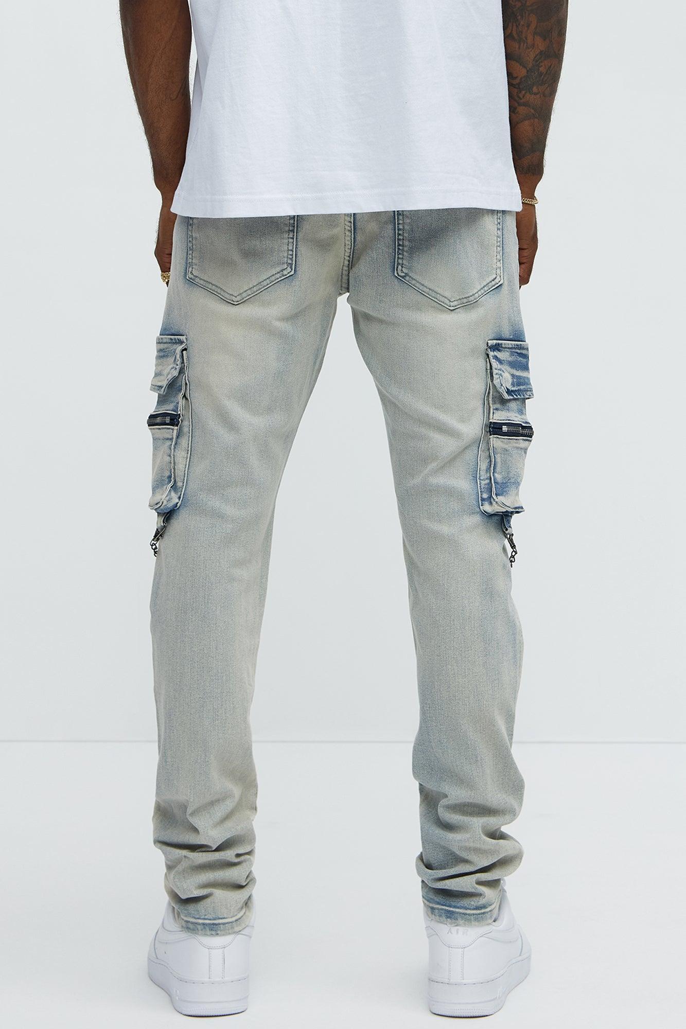 Down To It Cargo With Chain Stacked Skinny Jeans - Light Wash Product Image