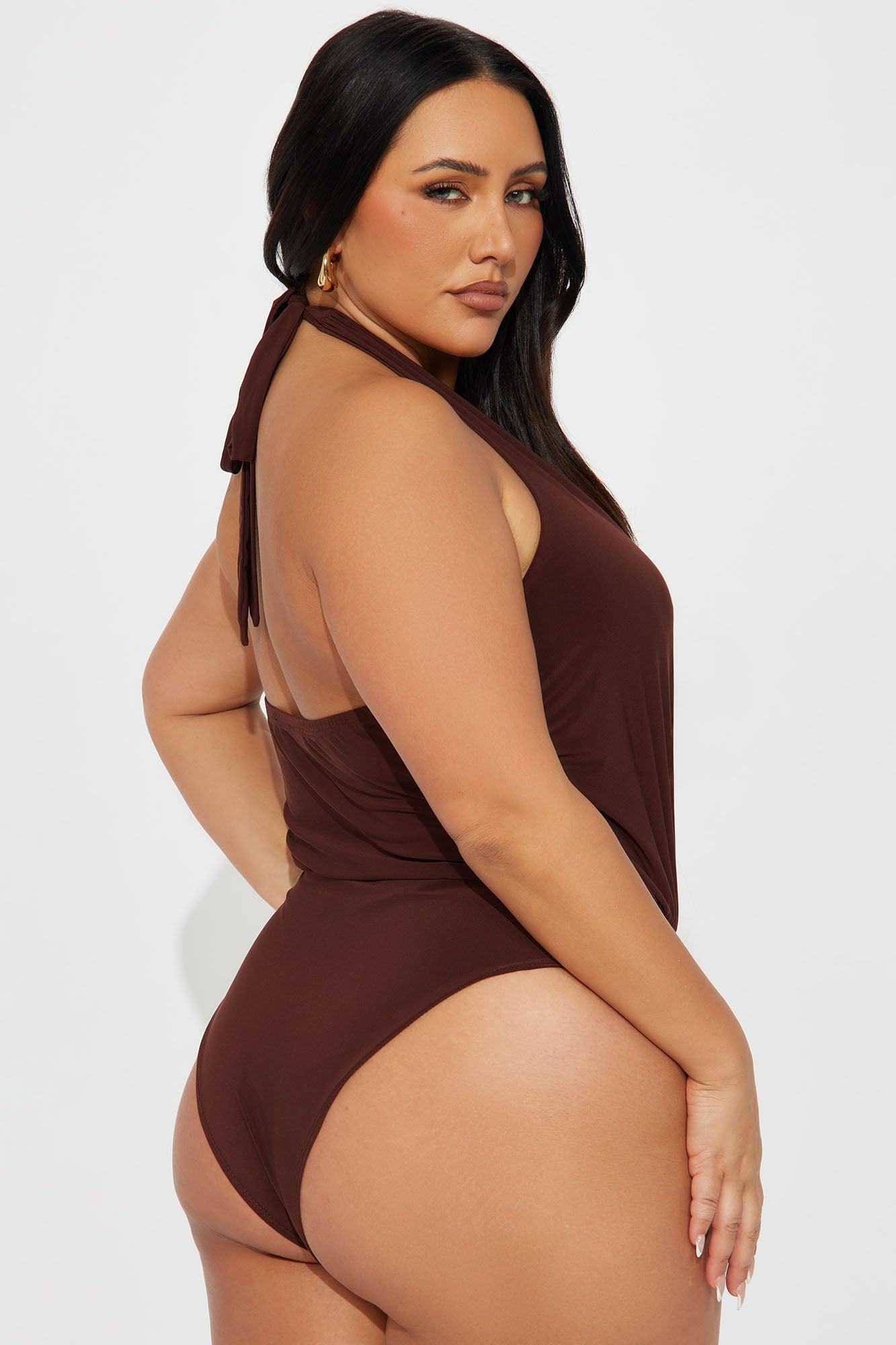 Esther Surplice Halter Bodysuit - Brown Product Image