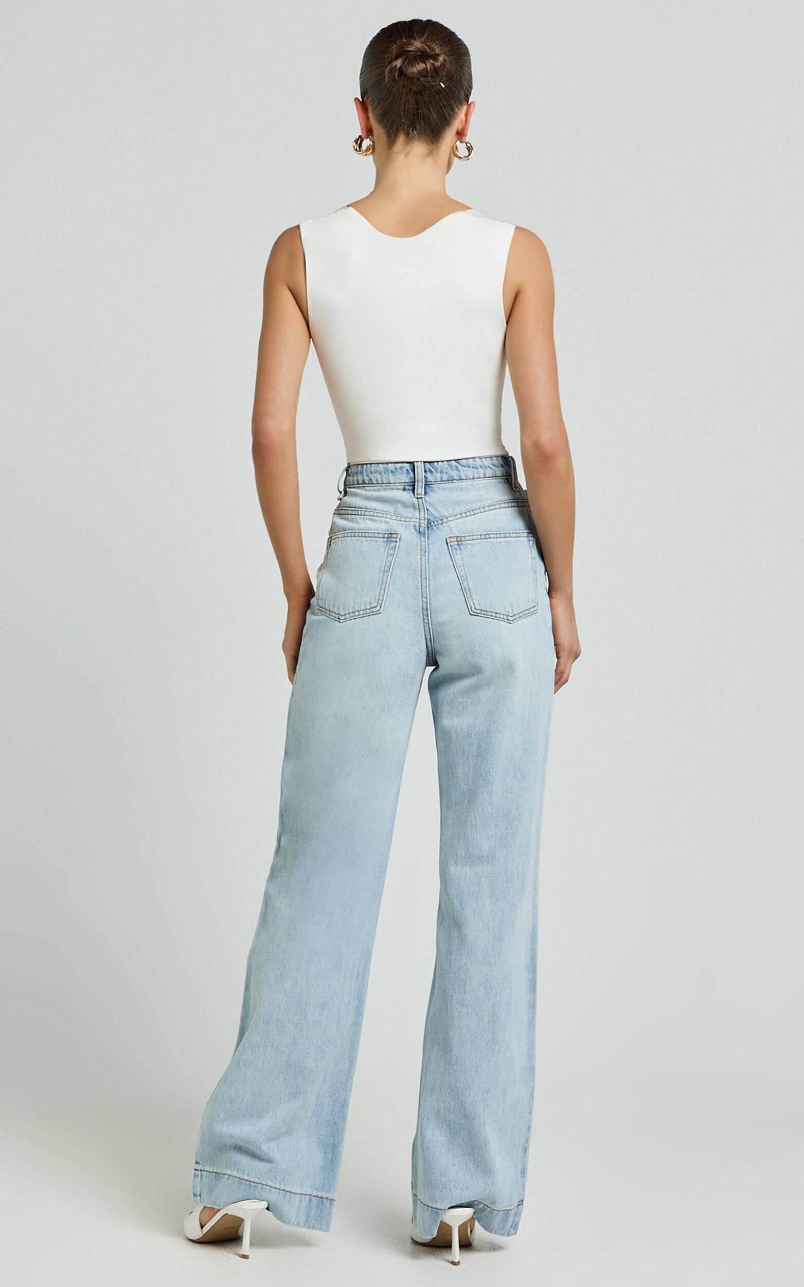 Emman Jeans - High Waisted Cotton Wide Leg Denim Jeans in Sunday Blue Product Image