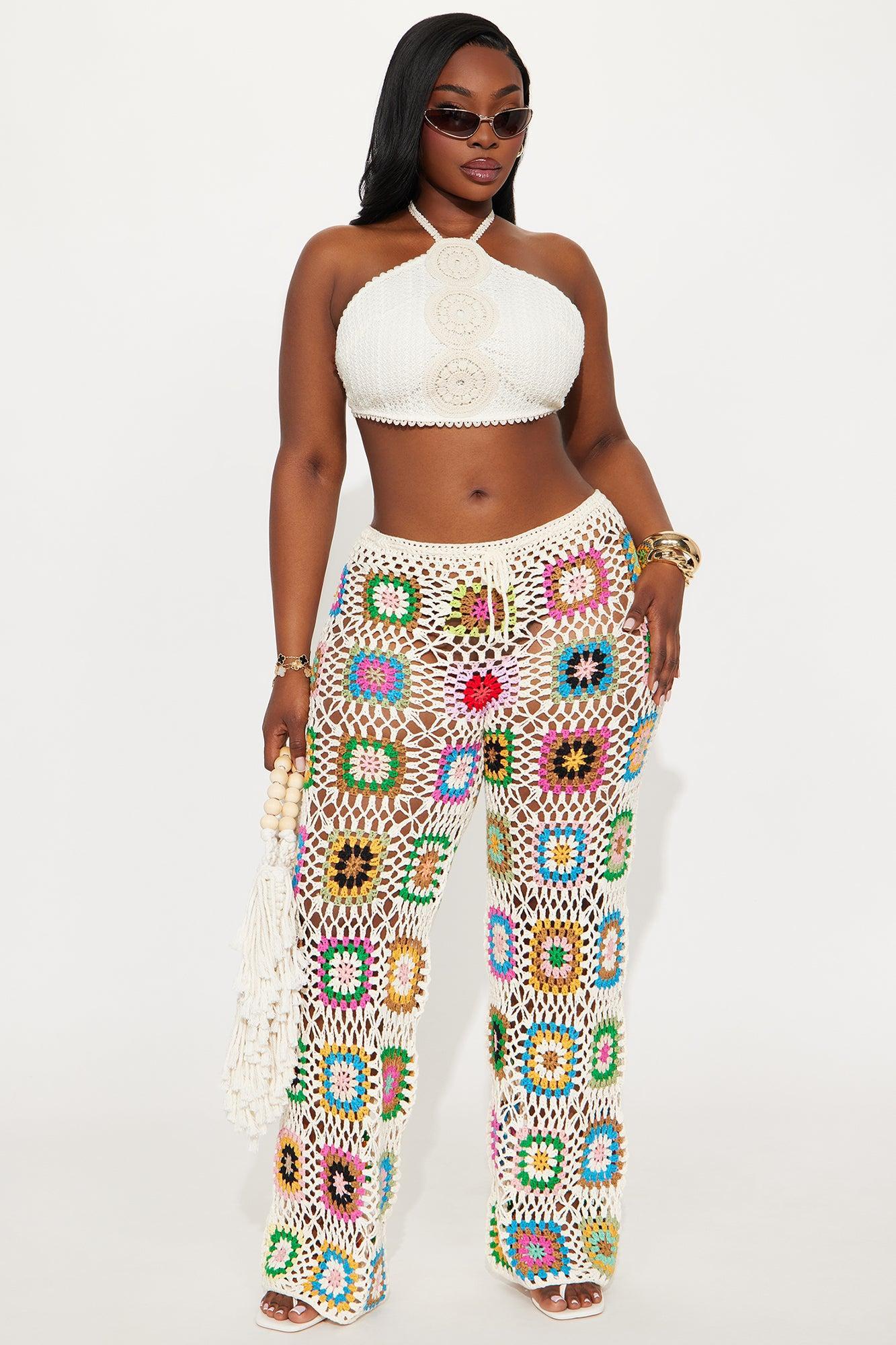 Thriving In The Sun Crochet Wide Leg Pant - Cream/combo Female Product Image
