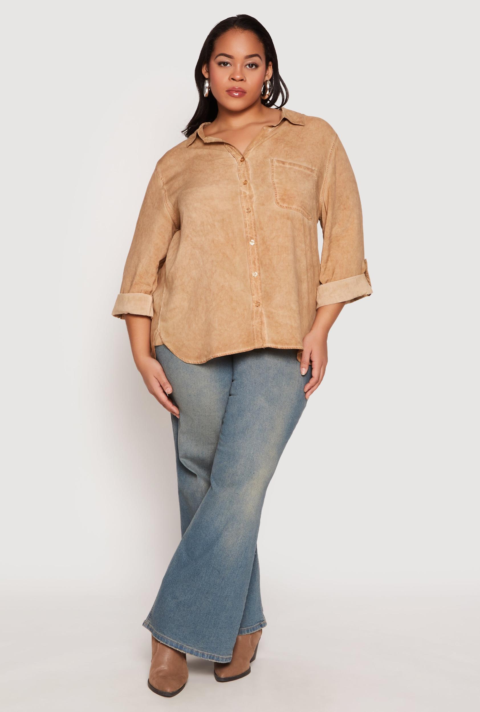 Womens Plus Size Acid Wash Button Front Shirt Product Image