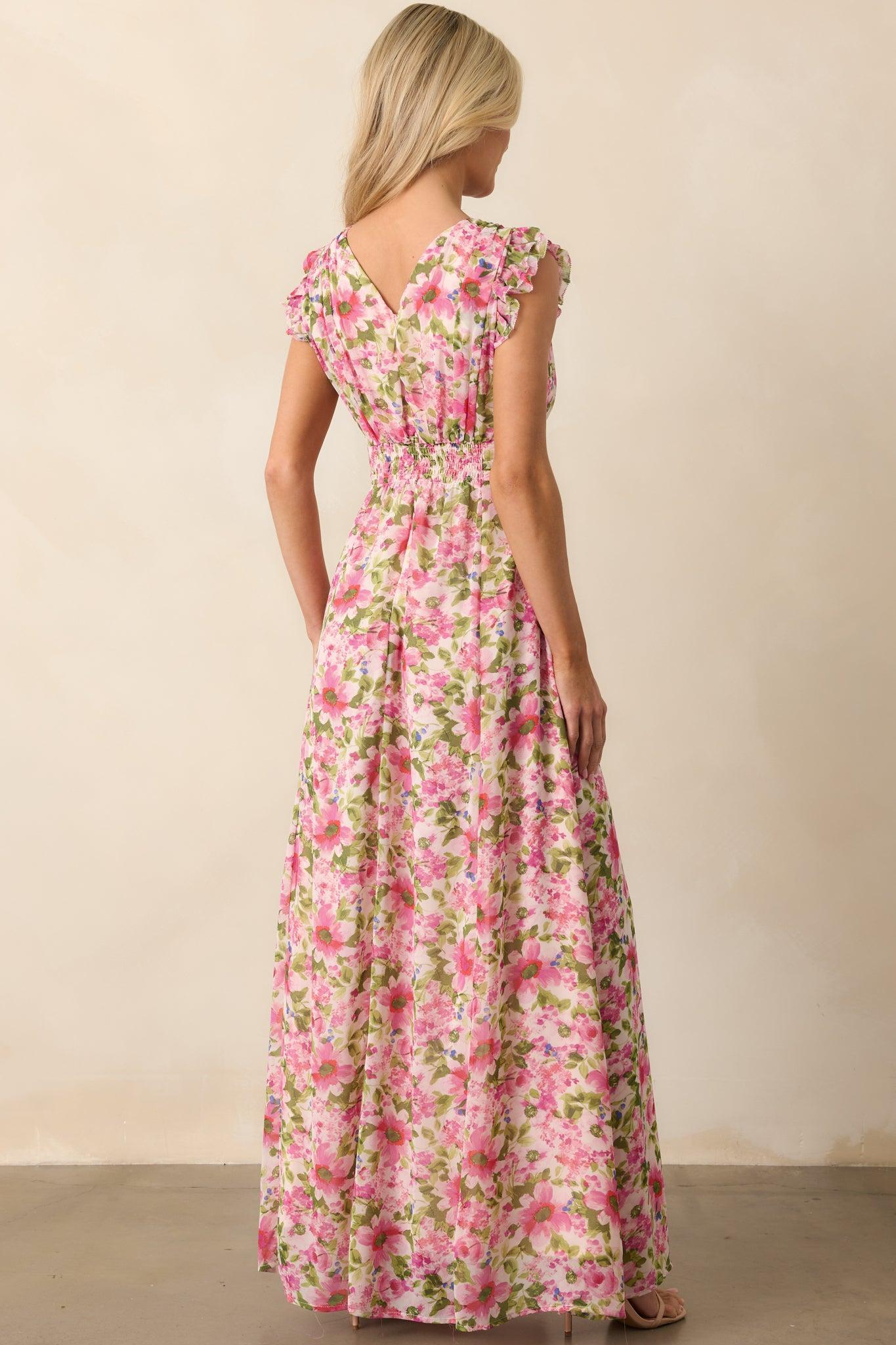 Dancing In The Sun Pink Floral Sleeveless Maxi Dress Product Image