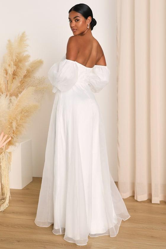 True Excellence White Bustier Off-The-Shoulder Gown Product Image