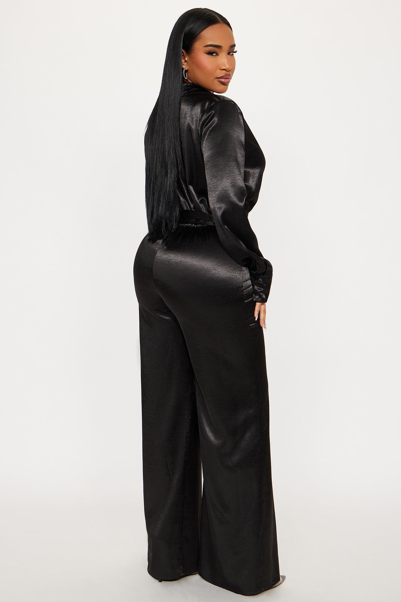 Amelie Satin Wide Leg Jumpsuit - Black Product Image