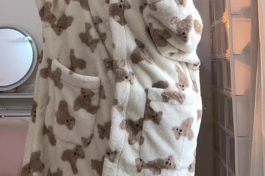Bear Print Hooded Pajama Robe Product Image