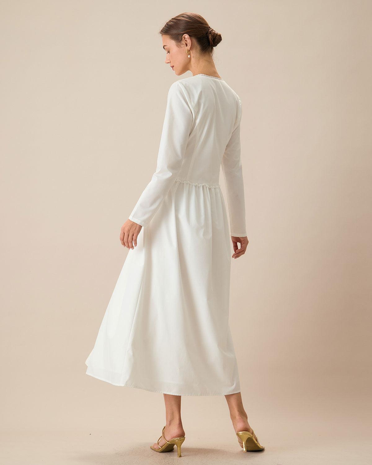 White Ruched Button Maxi Dress Product Image
