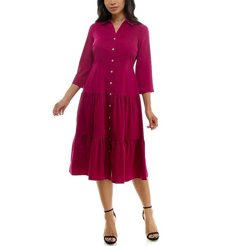 Women's Nina Leonard Button Front Shirt Dress, Size: Small, Black Product Image