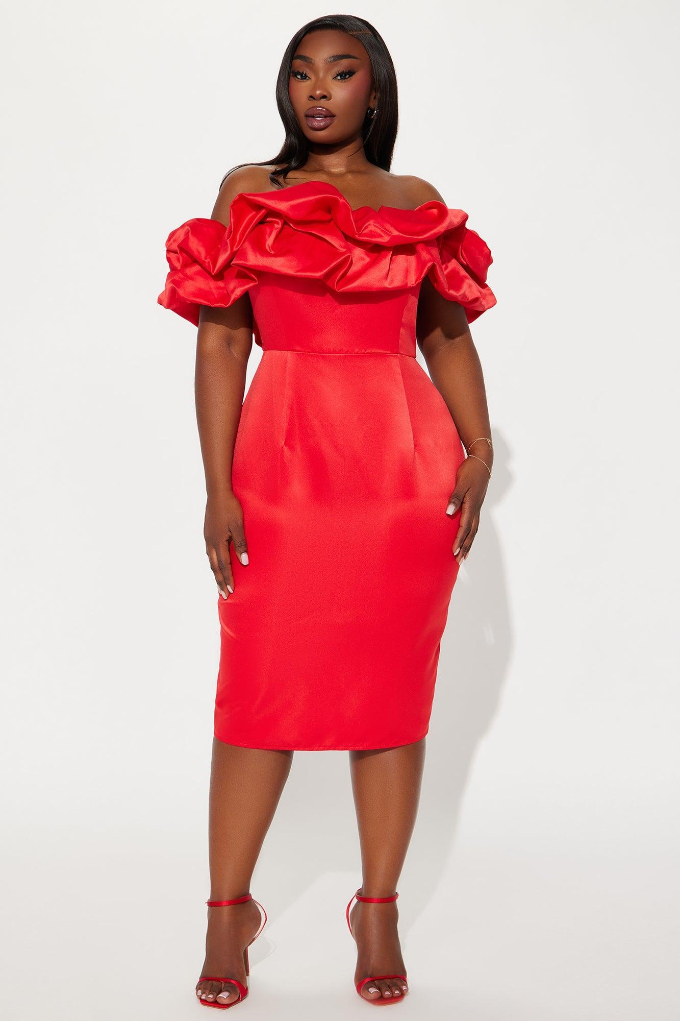 Sabrina Off Shoulder Midi Dress - Red Product Image