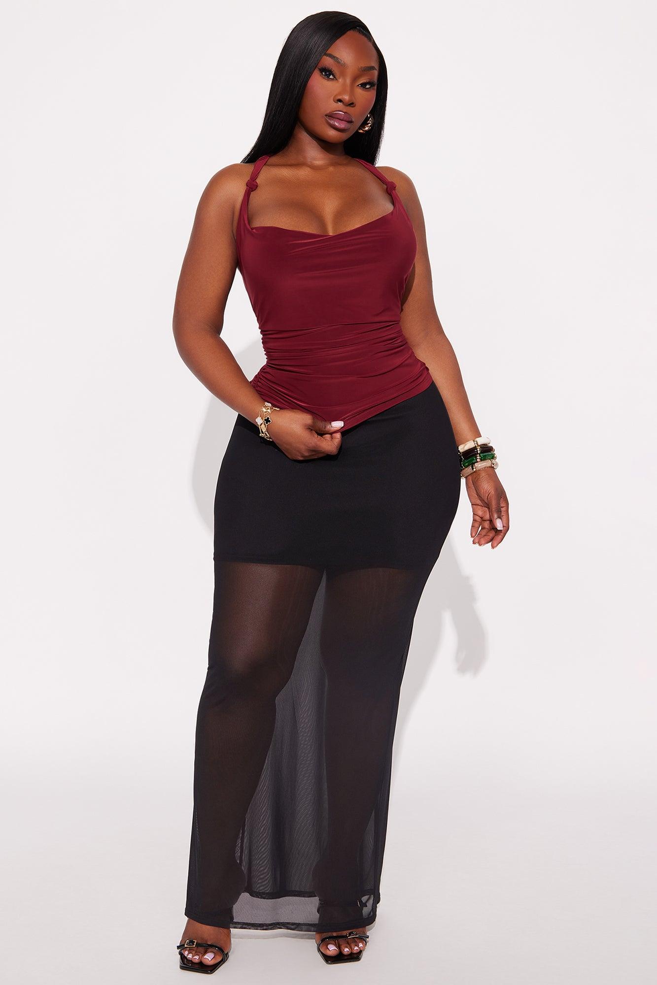 Set The Tone Ruched Cowl Neck Top - Burgundy Female Product Image