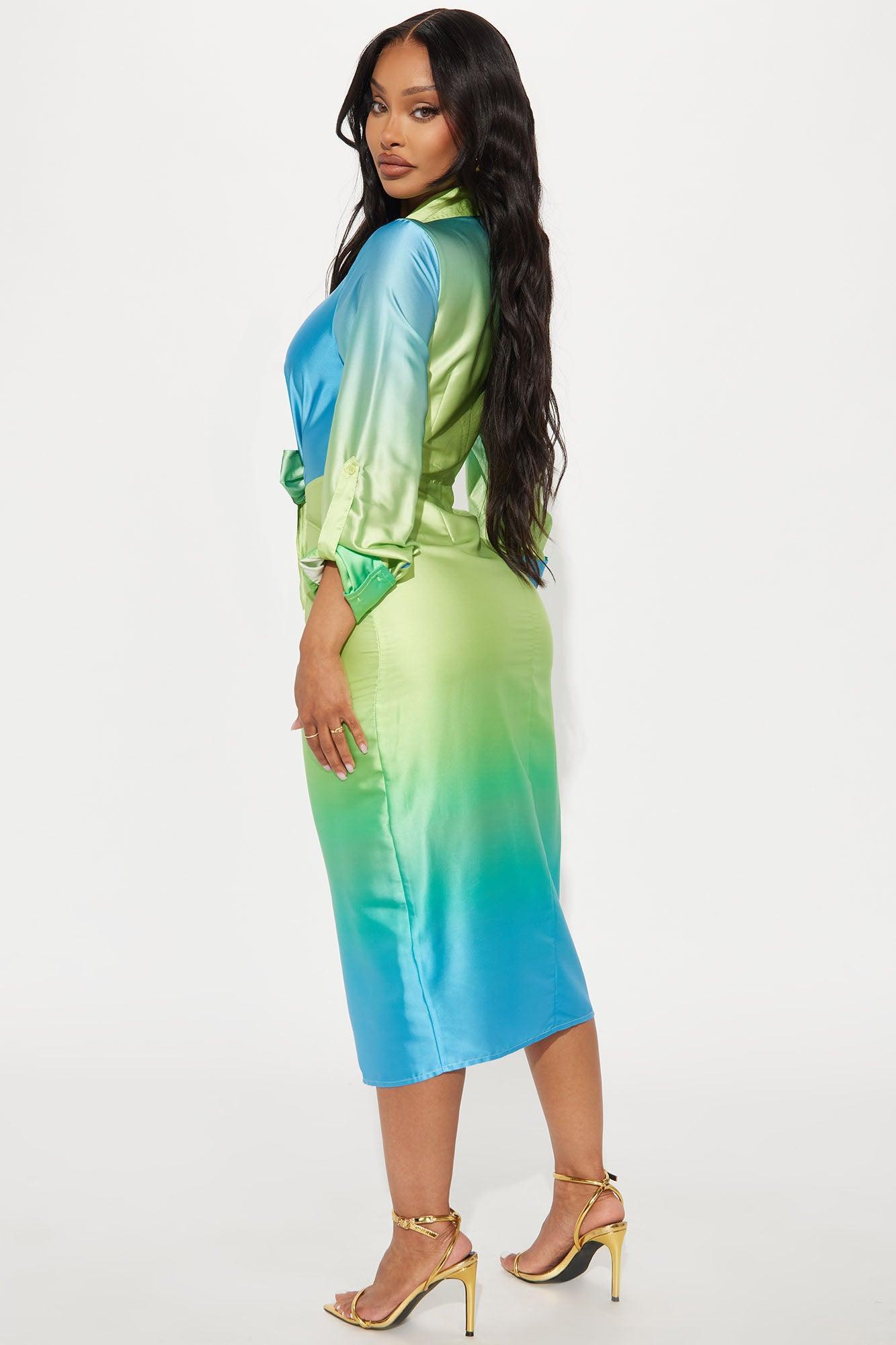 Outshine The Rest Ombre Midi Dress - Blue/combo Product Image