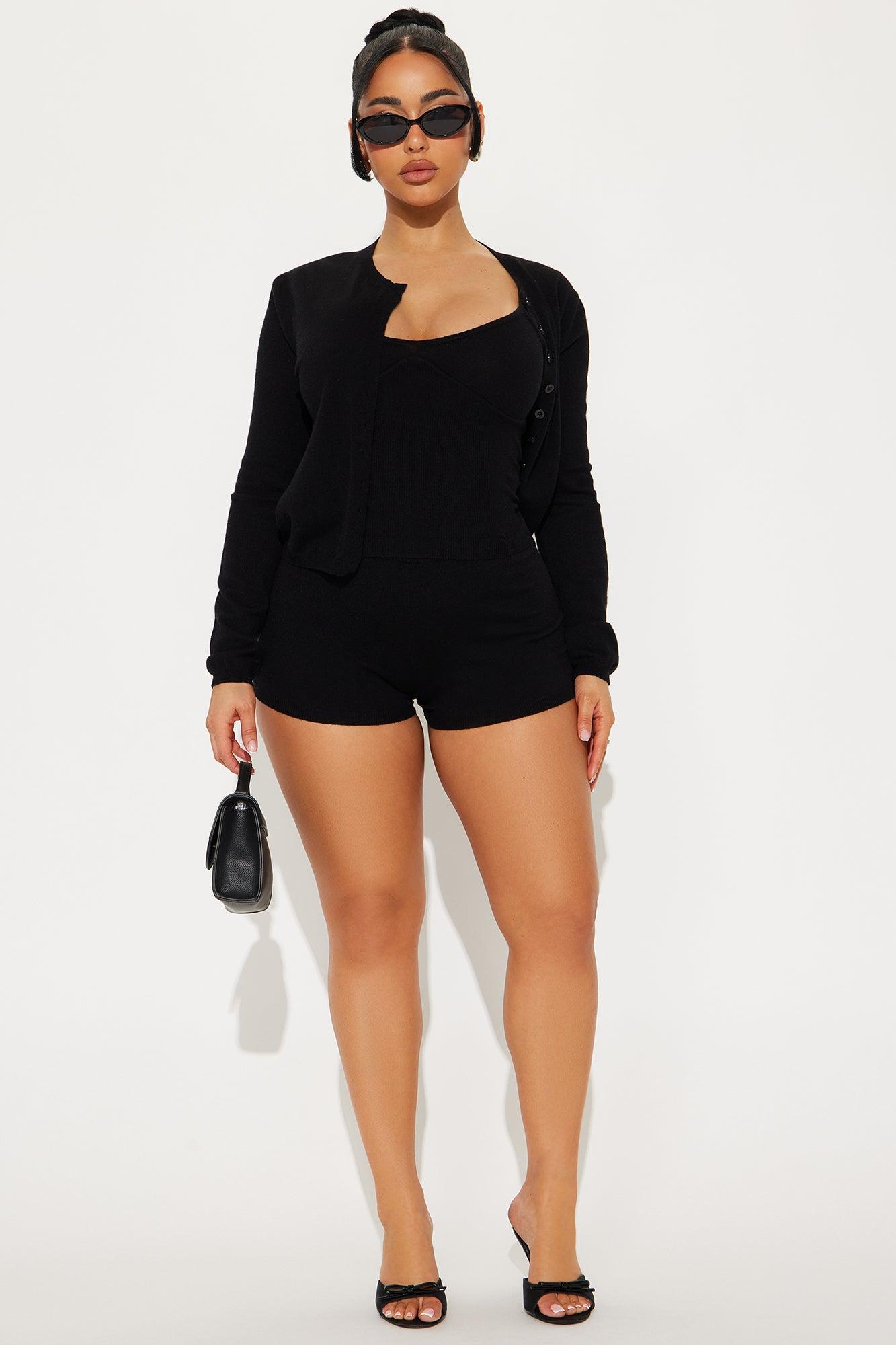 Cutesy Vibe 3 Piece Sweater Short Set - Black Product Image