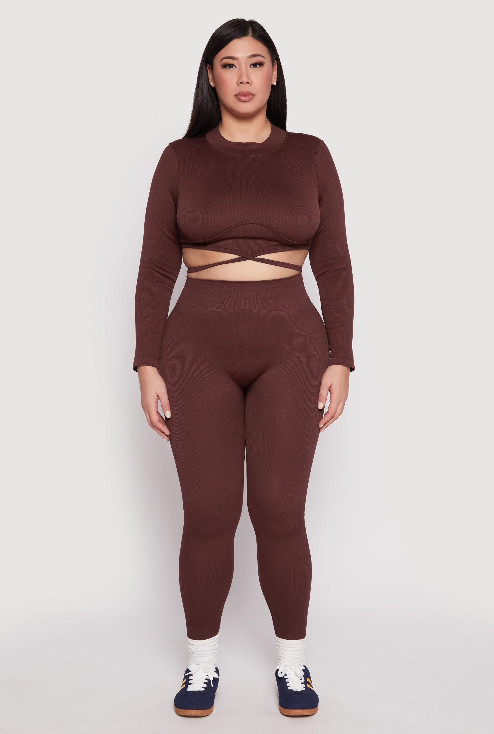 Womens Plus Size Seamless Rib Knit High Waist Leggings Product Image