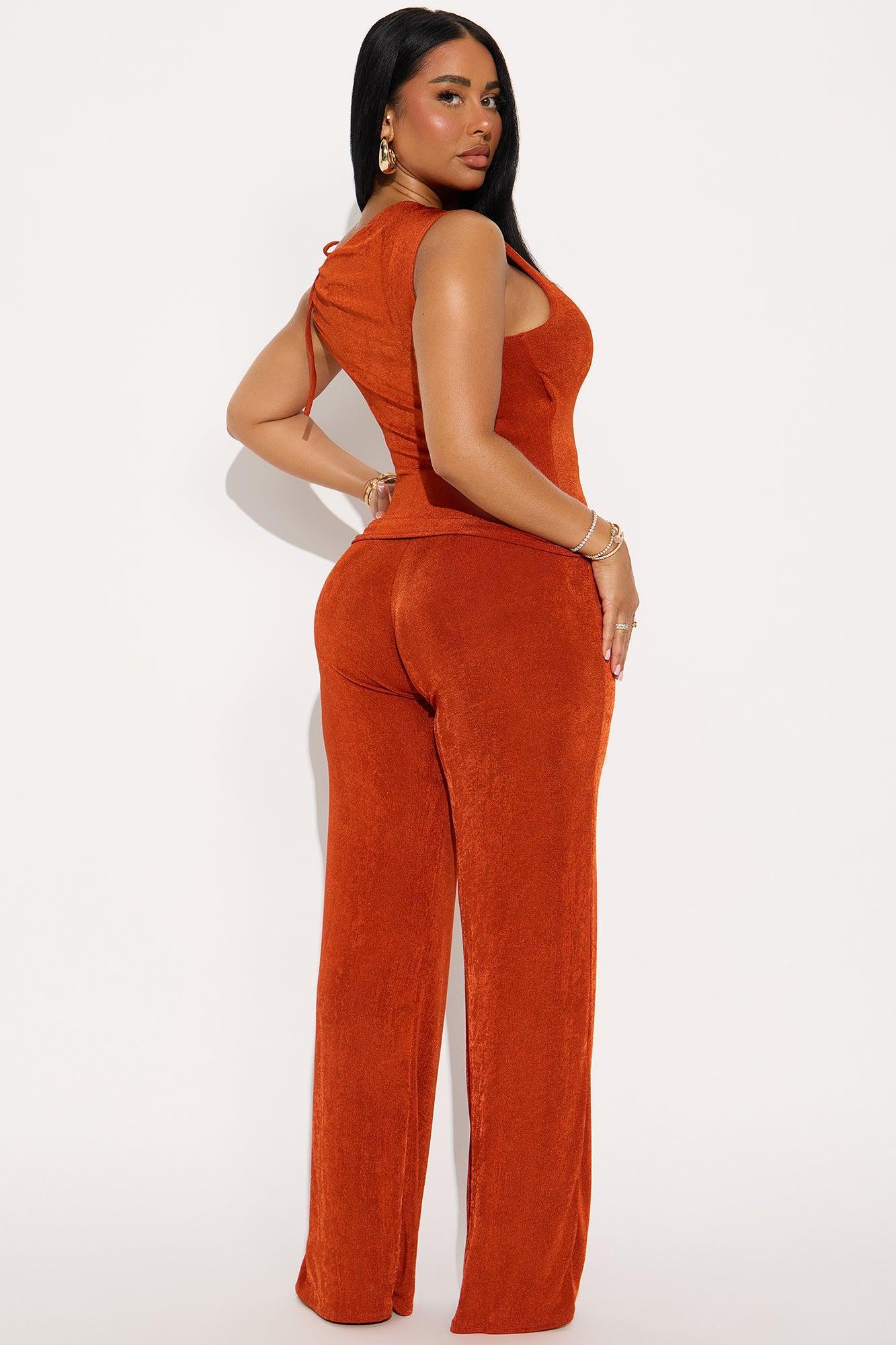 Cassie Slinky Wide Leg Pant Set - Rust Product Image