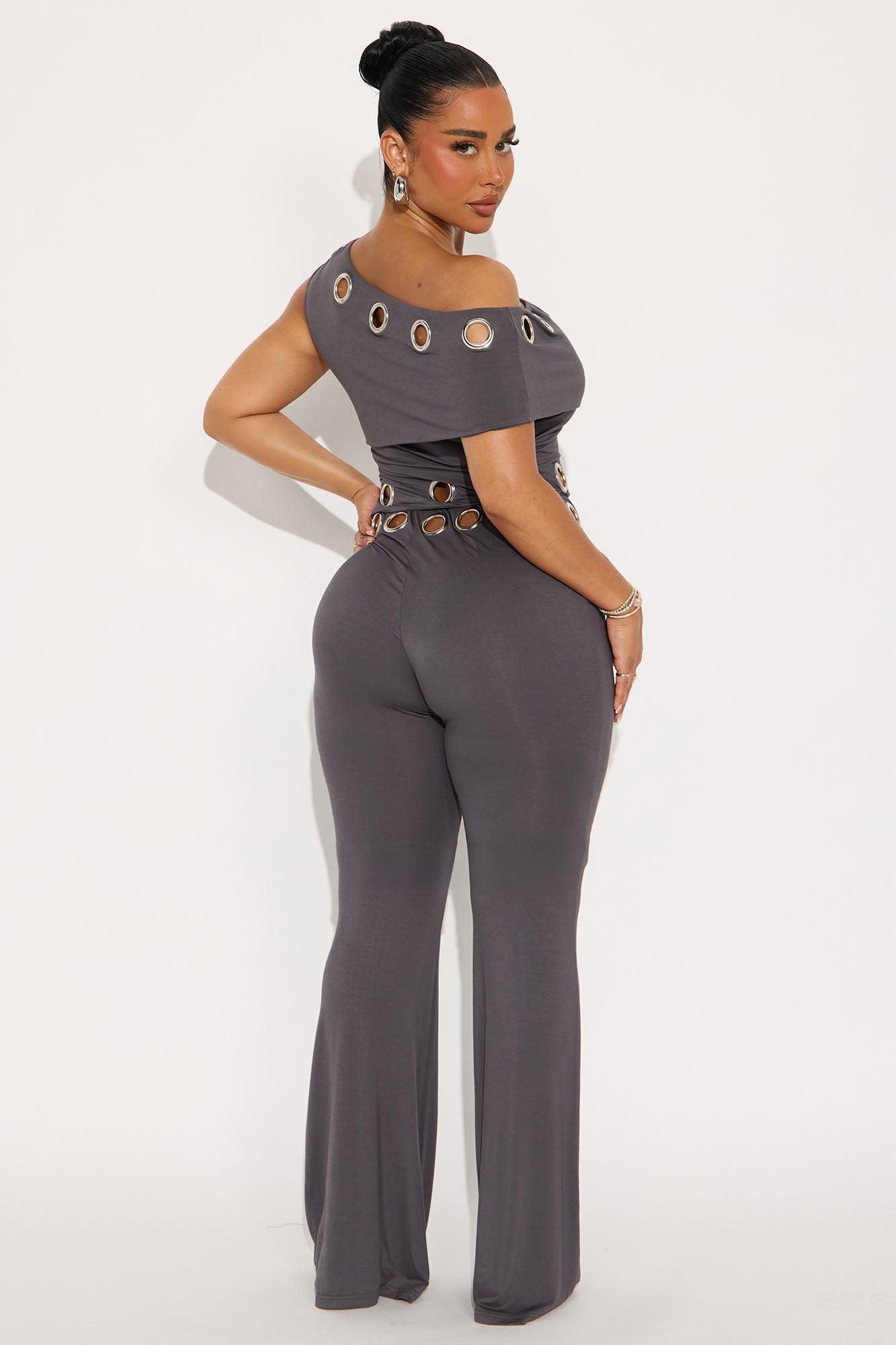 Fill In The Blanks Grommet Jumpsuit - Charcoal Product Image