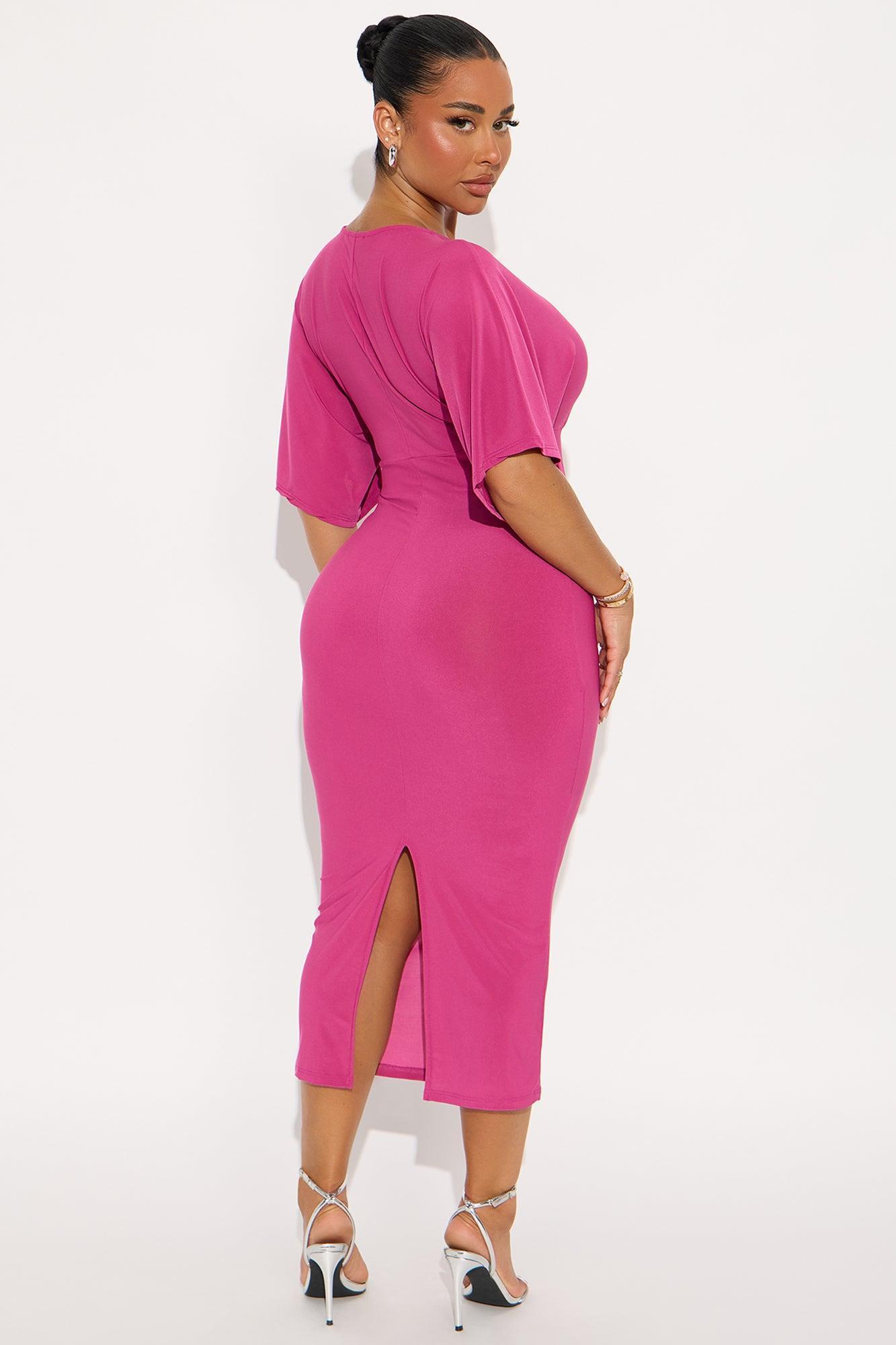 Charlie Short Sleeve Midi Dress - Fuchsia Product Image