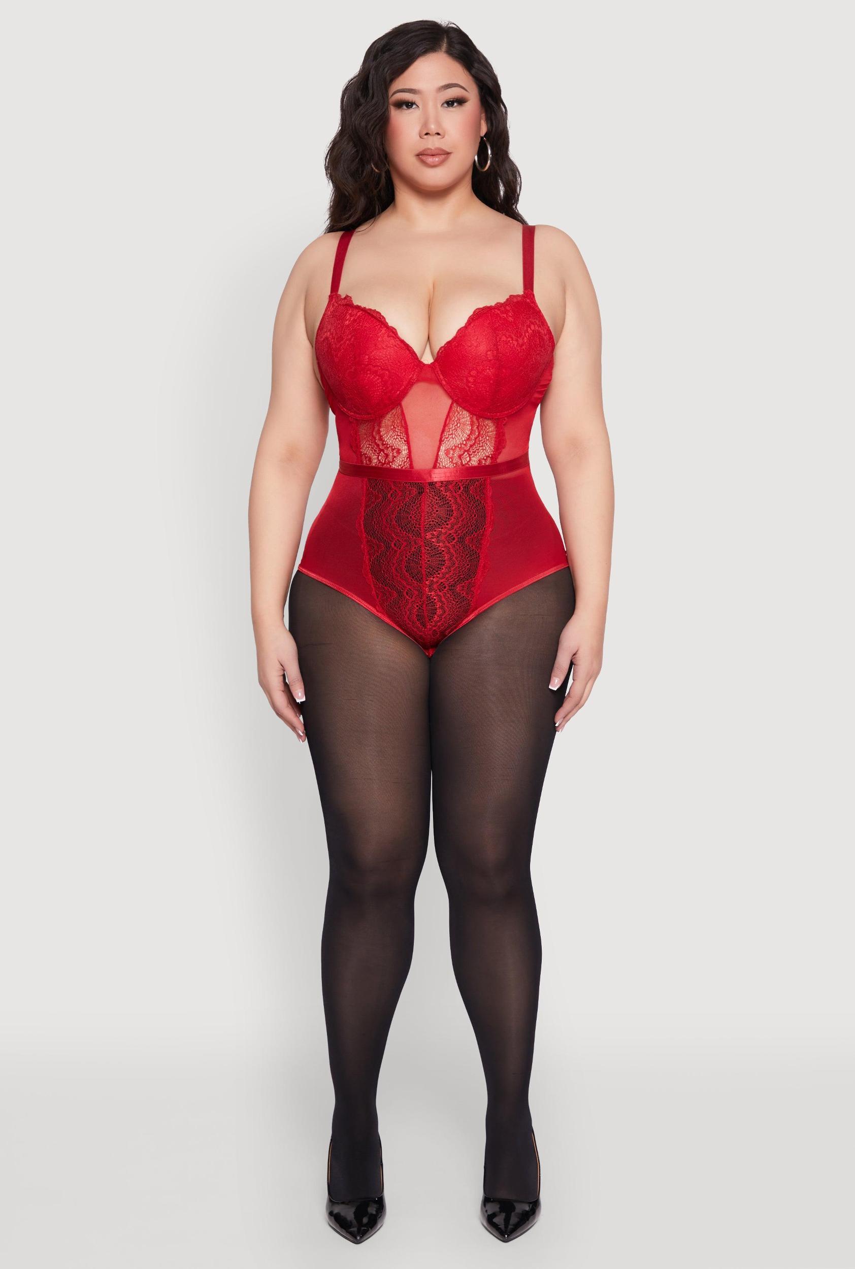 Womens Plus Size Lace Detail Bustier Bodysuit Product Image