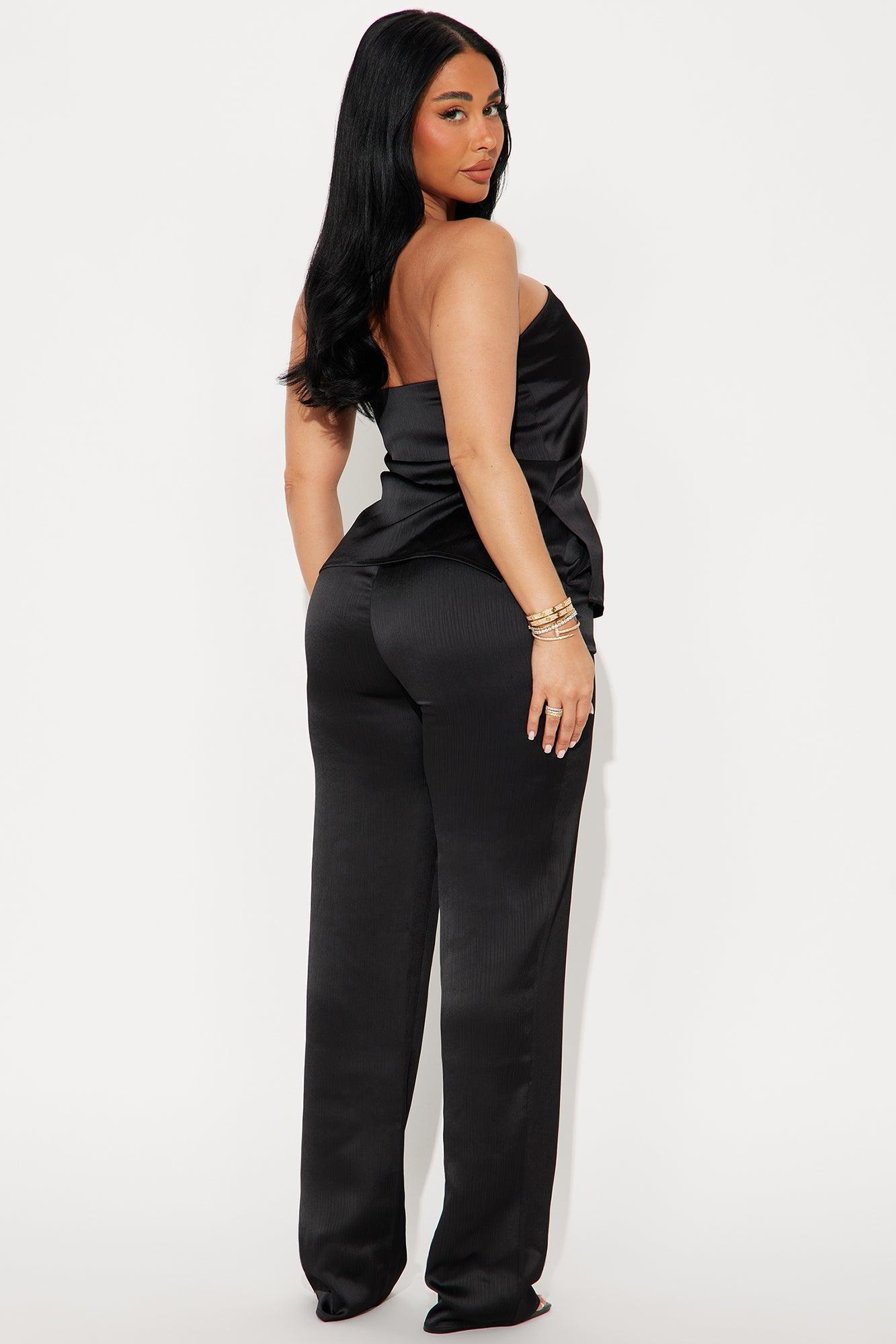 Always Glammed Up Satin Tube Top Pant Set - Black Product Image