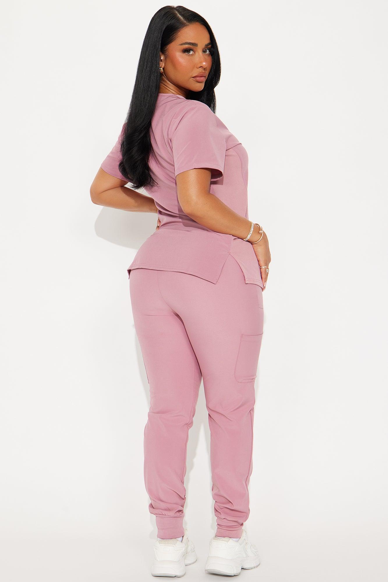 Check Up Side Rib Stretch Uniform Scrub Jogger Set - Mauve Product Image