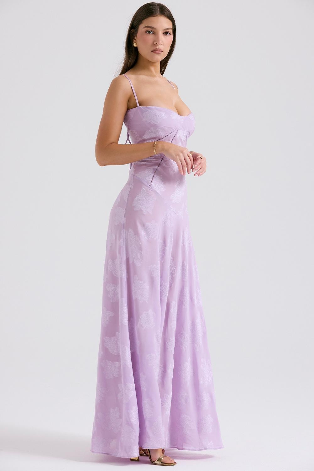 Seren  orchid floral lace back maxi dress Product Image