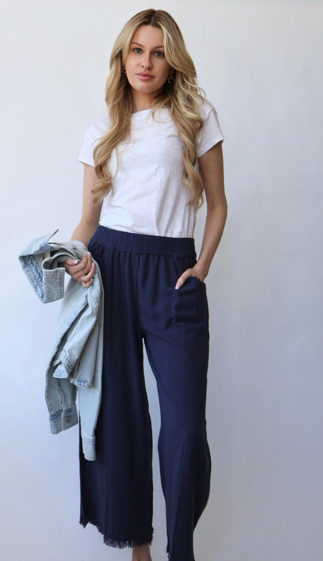 Ankle Length Wide Leg Linen Pant Product Image