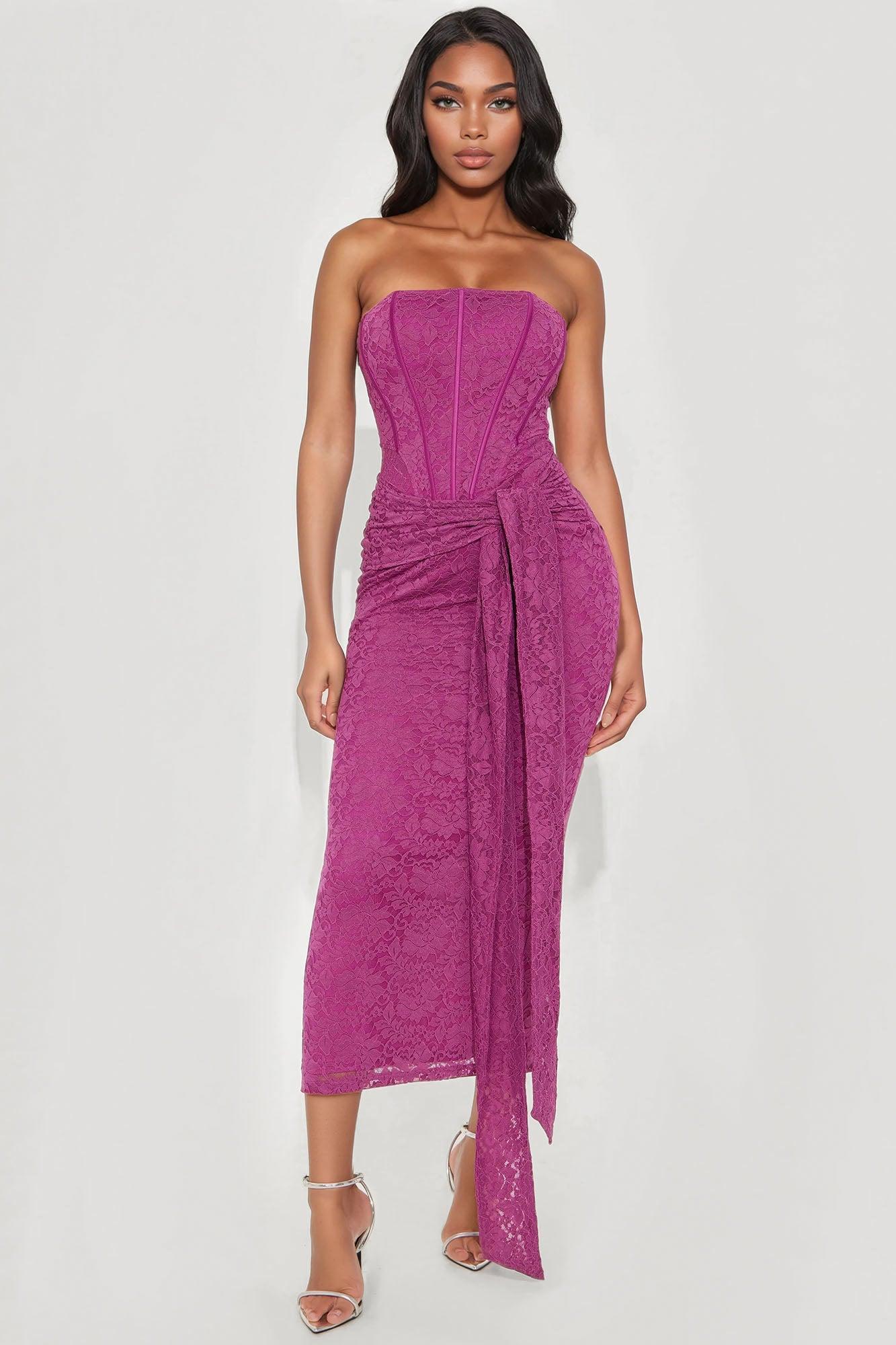 Untouchable Lace Maxi Dress - Magenta Product Image