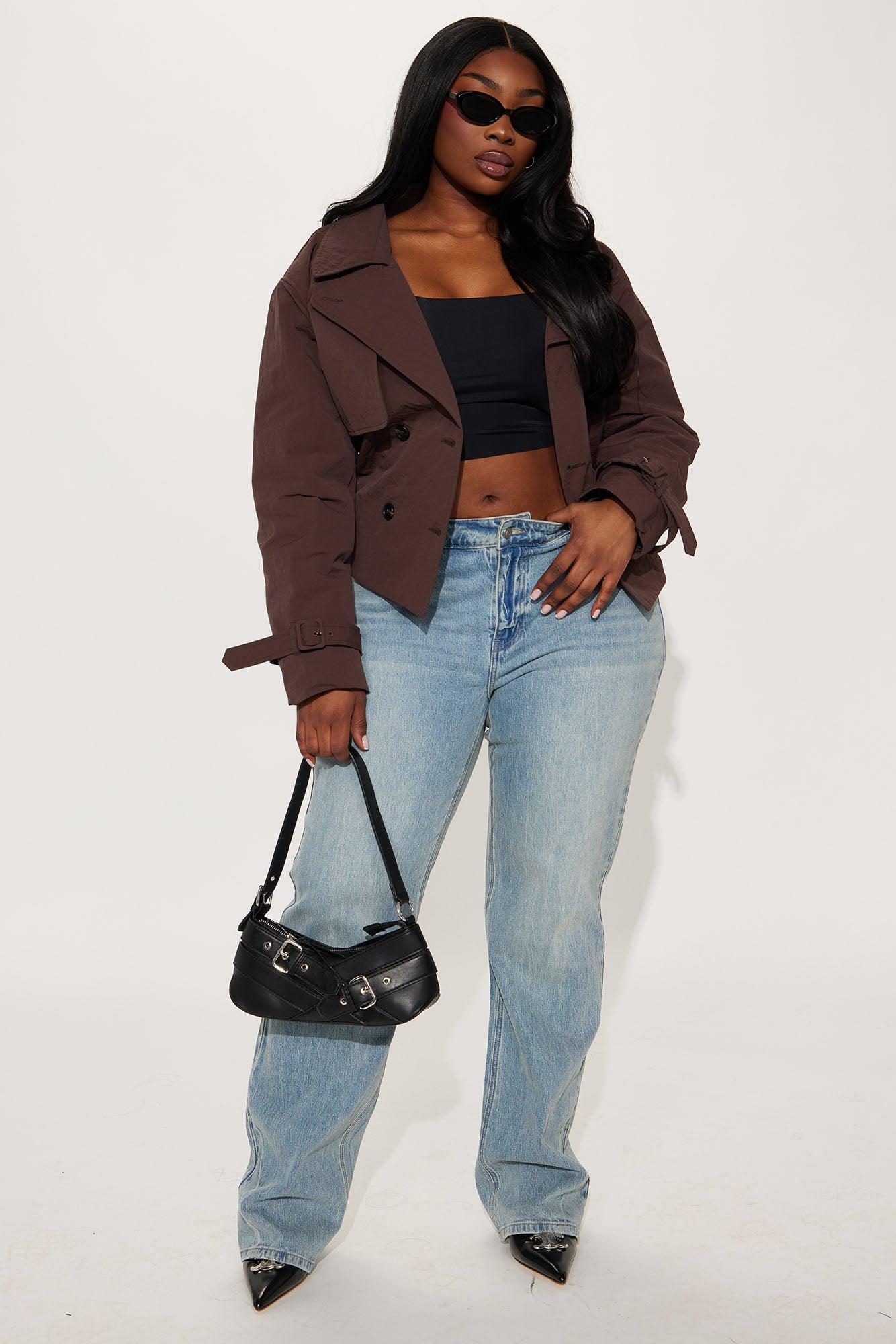 Nicole Belted Nylon Cropped Trench - Chocolate Product Image