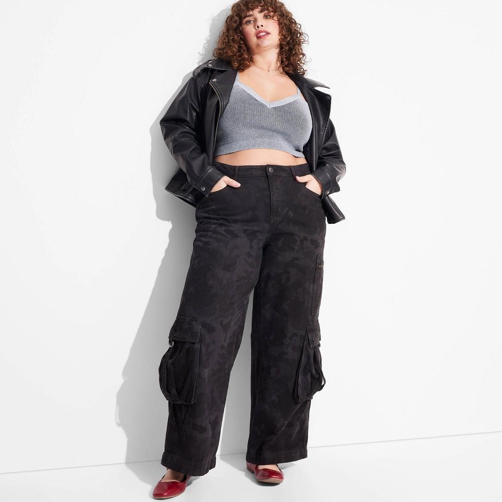 Women's Mid-Rise Wide Leg Cargo Baggy Pants - Wild Fable™ Product Image