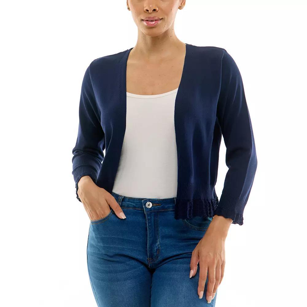 Women's Nina Leonard Pointelle-Trim Bolero, Size: Medium, Blue Product Image