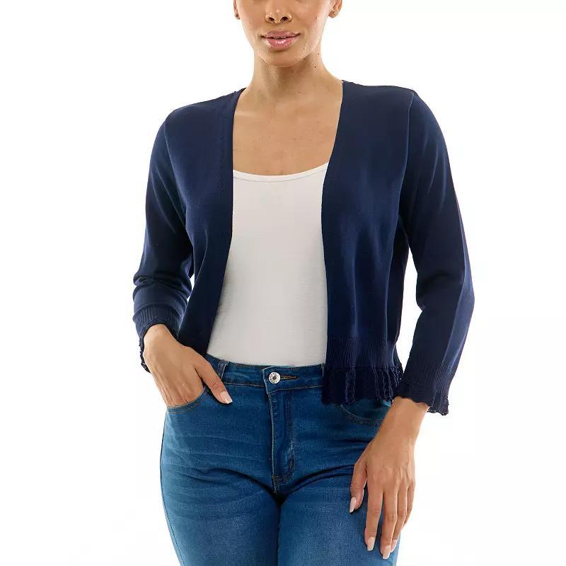 Women's Nina Leonard Pointelle-Trim Bolero, Size: Medium, Blue Product Image