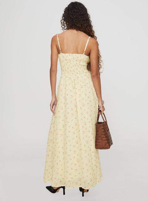 Pearle Shirred Maxi Dress Cream Floral Product Image