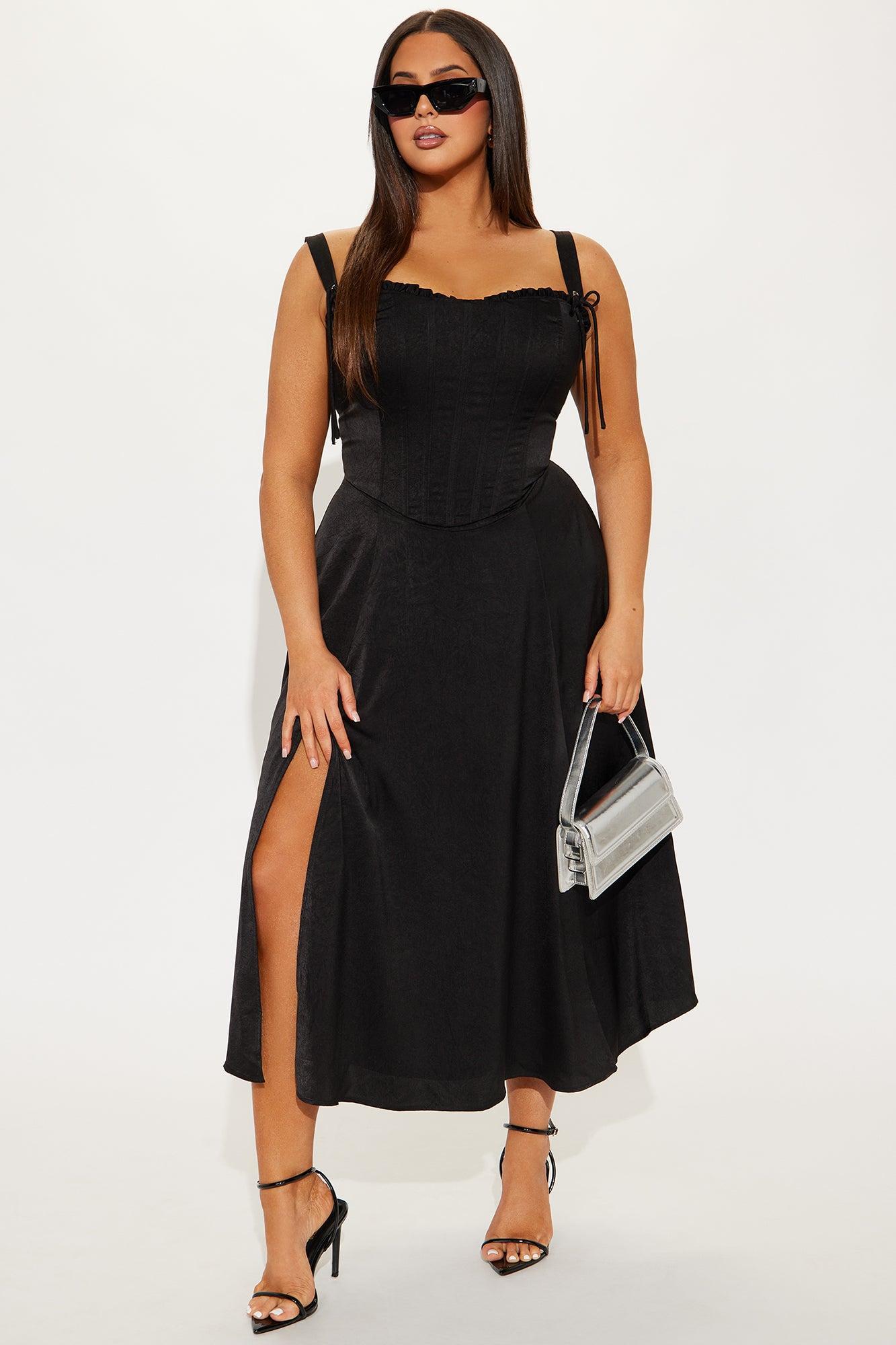 Realm of Fantasy Satin Corset Midi Dress - Black Product Image