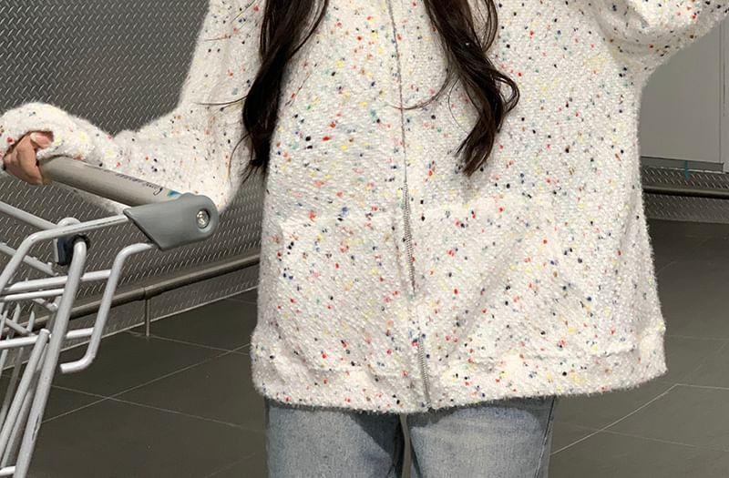 Speckle Oversized Zip-Up Knit Hoodie Product Image