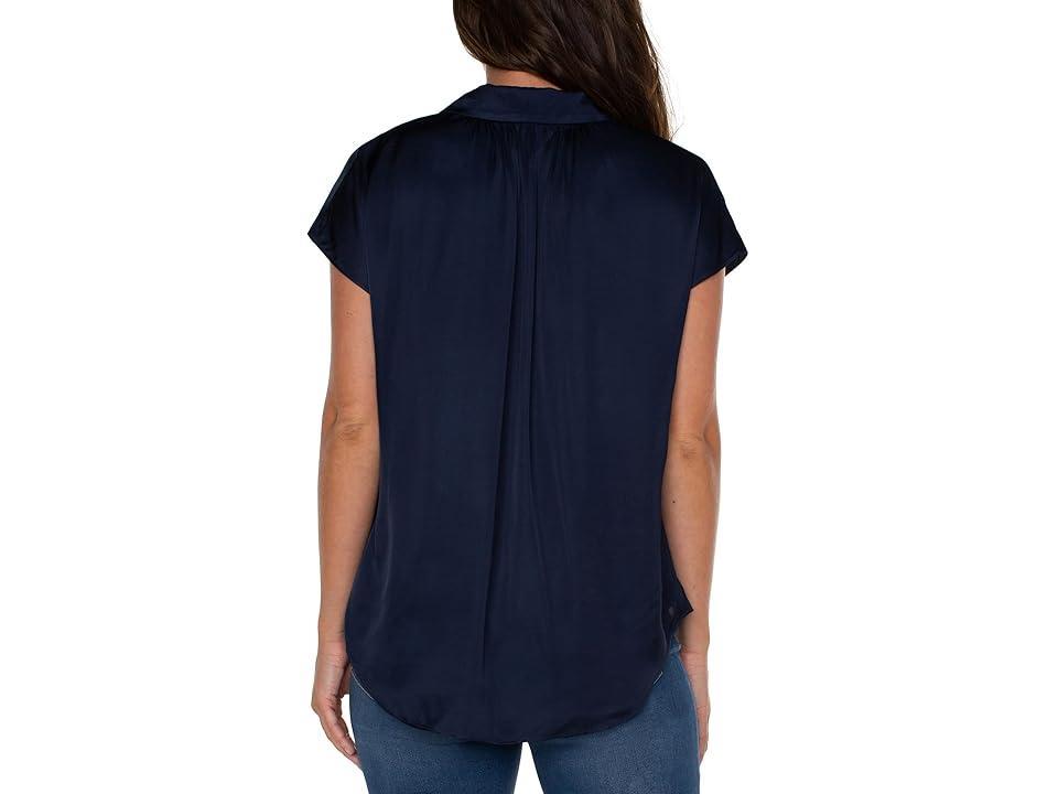 Liverpool Los Angeles Dolman Sleeve Satin Blouse with Collar Button Front (Dark ) Women's Clothing Product Image