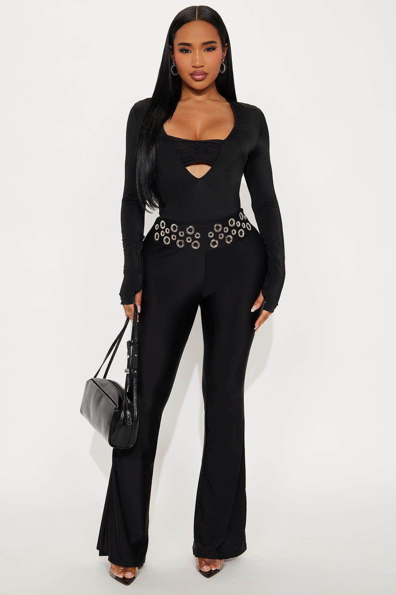 Standing Ovation Long Sleeve High Cut Bodysuit - Black Product Image