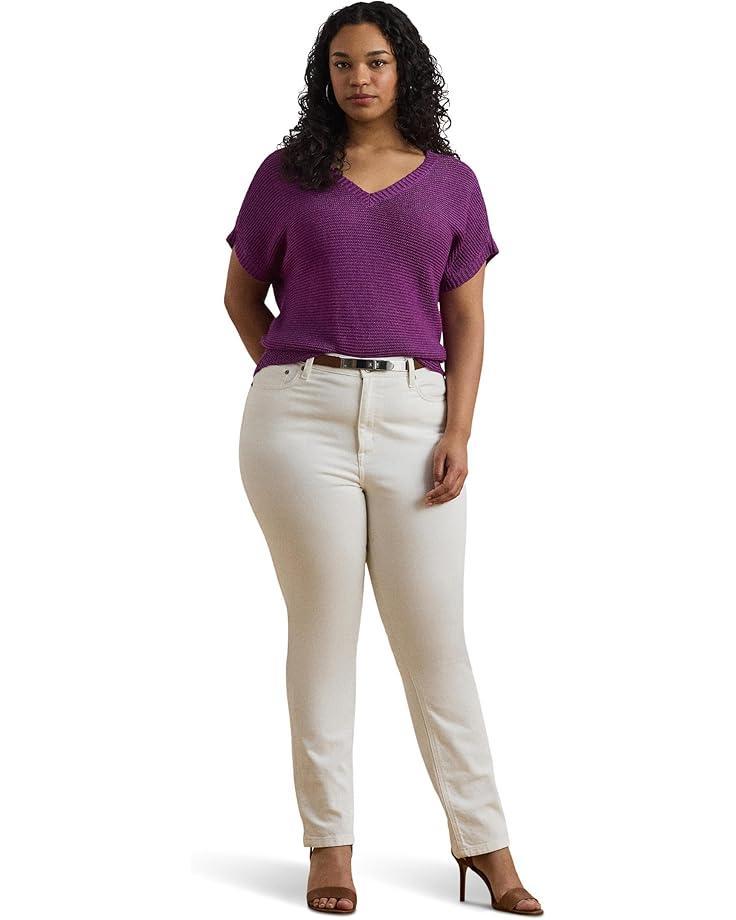 Plus Size Two-tone Short-sleeve Sweater Product Image