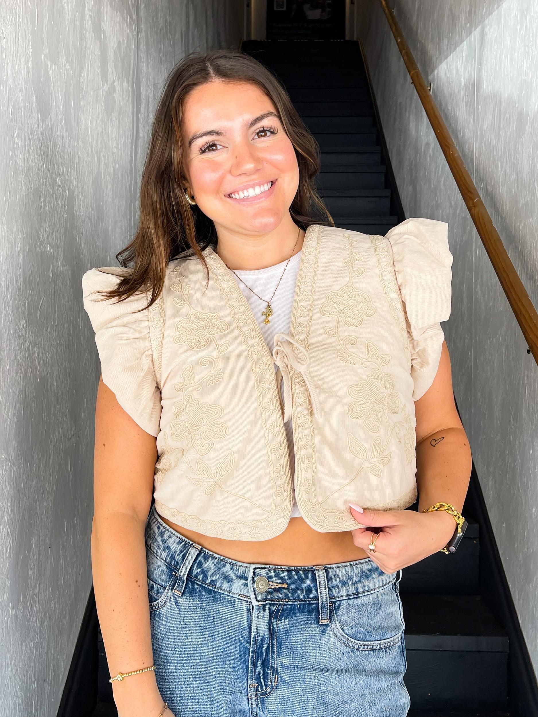Embroidered Cream Vest Product Image