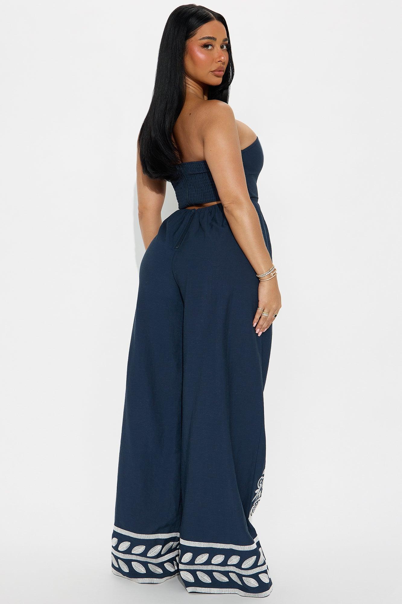 Bowie Linen Wide Leg Jumpsuit - Navy Product Image