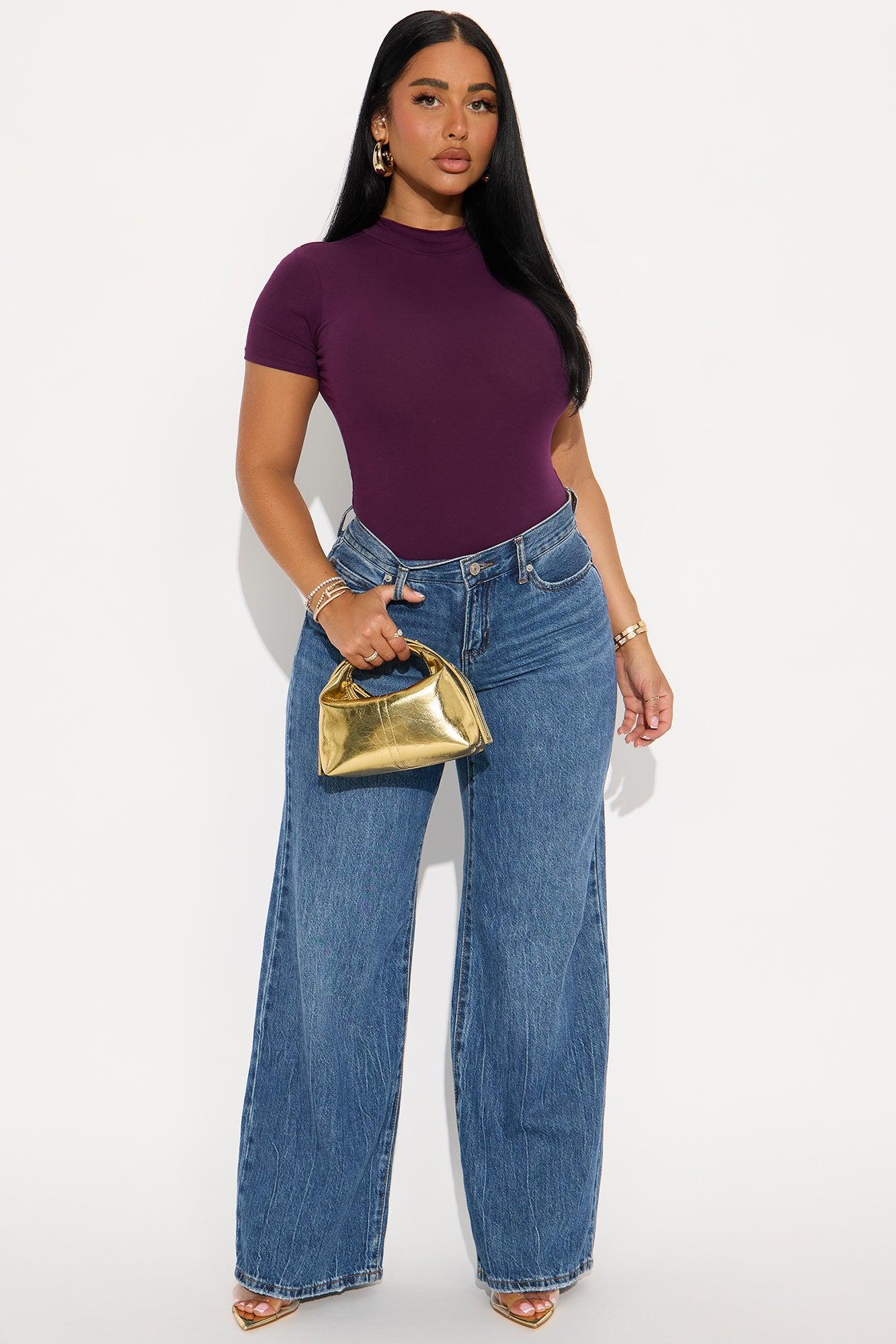 Basic Mock Neck Bodysuit - Plum Product Image