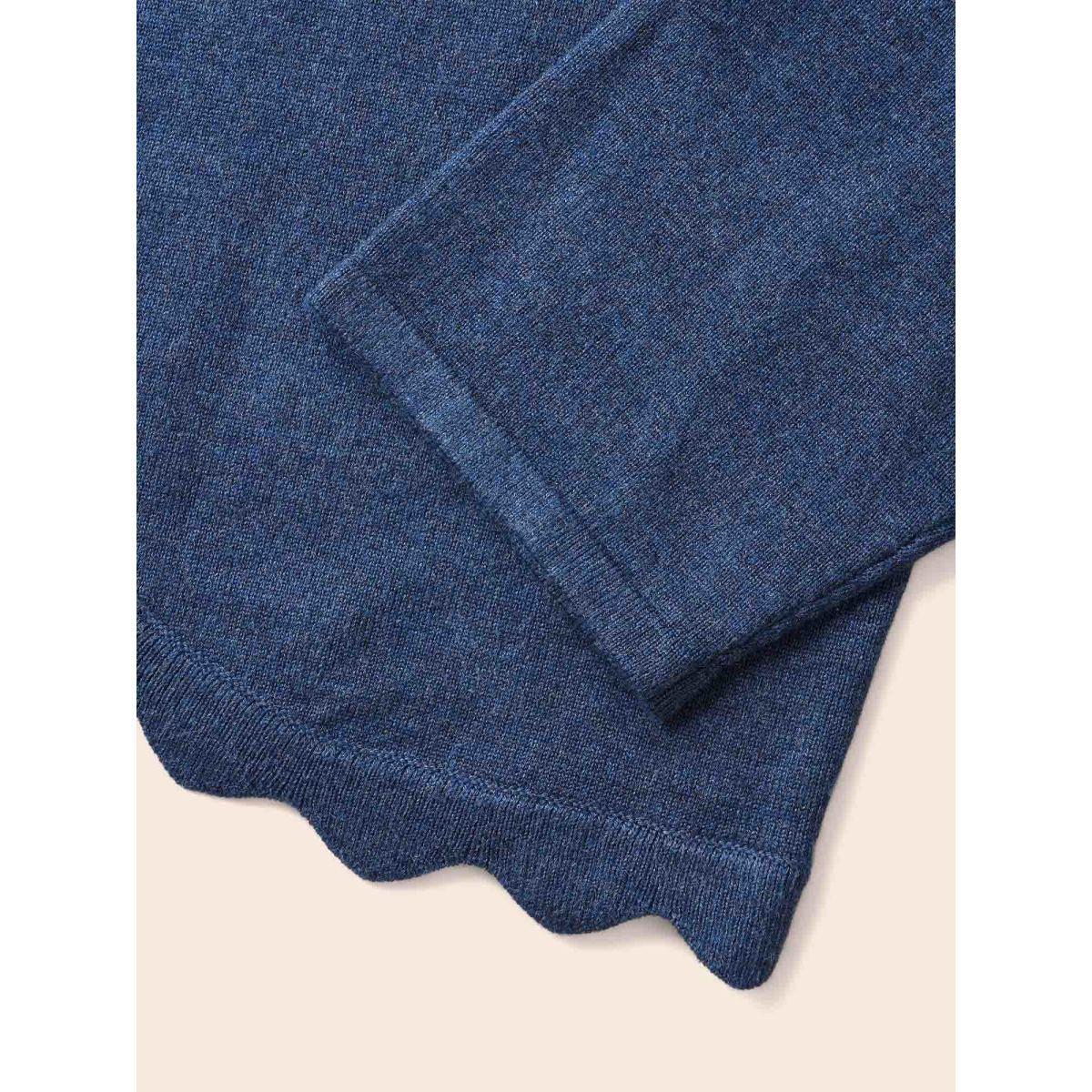 Plus Size Supersoft Essentials Solid Scalloped Trim Cardigan Midnight Women Casual Loose Long Sleeve Everyday Cardigans BloomChic 18-20/2X Product Image