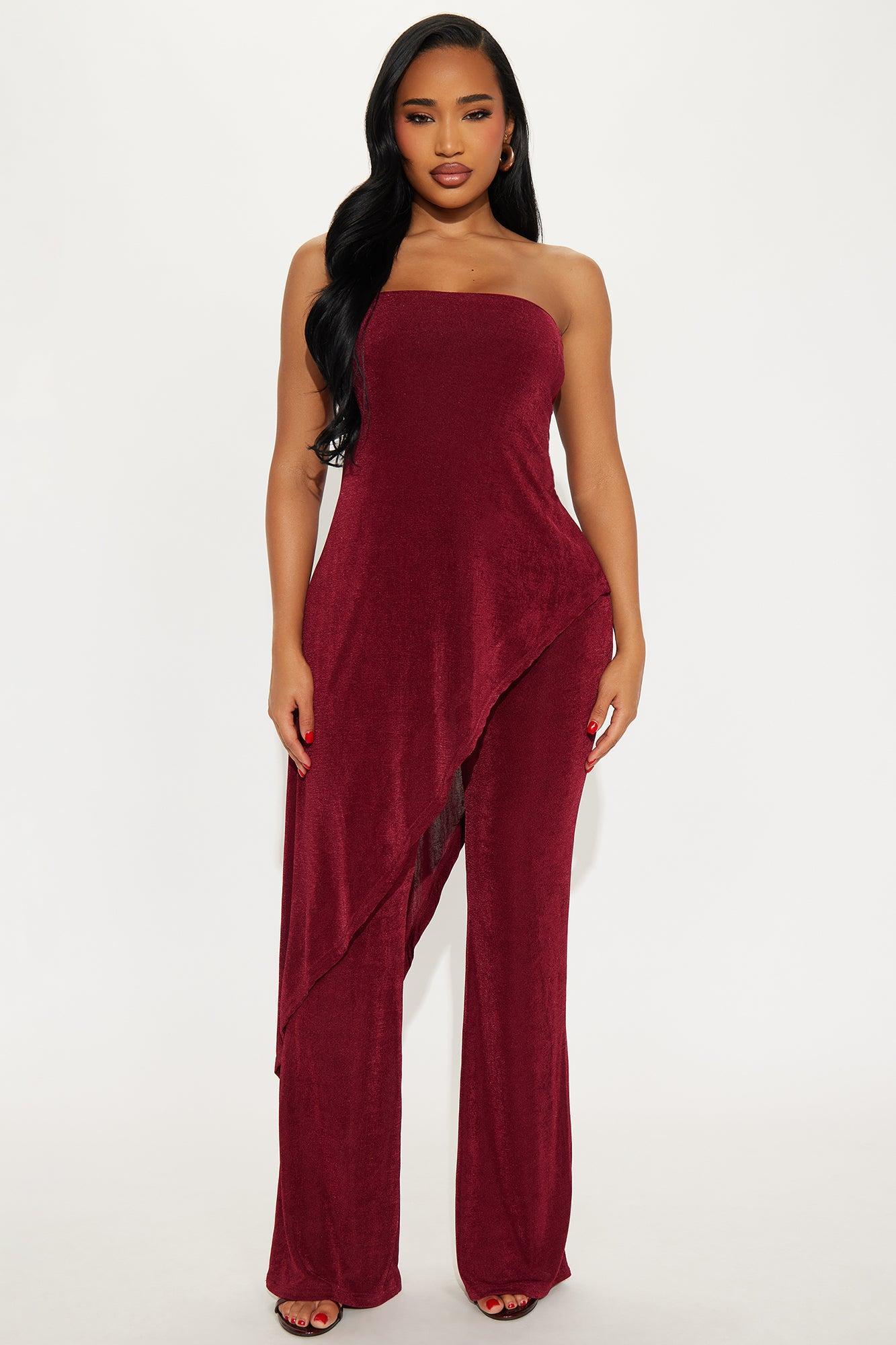 Lea Asymmetrical Top And Pant Set - Wine Product Image