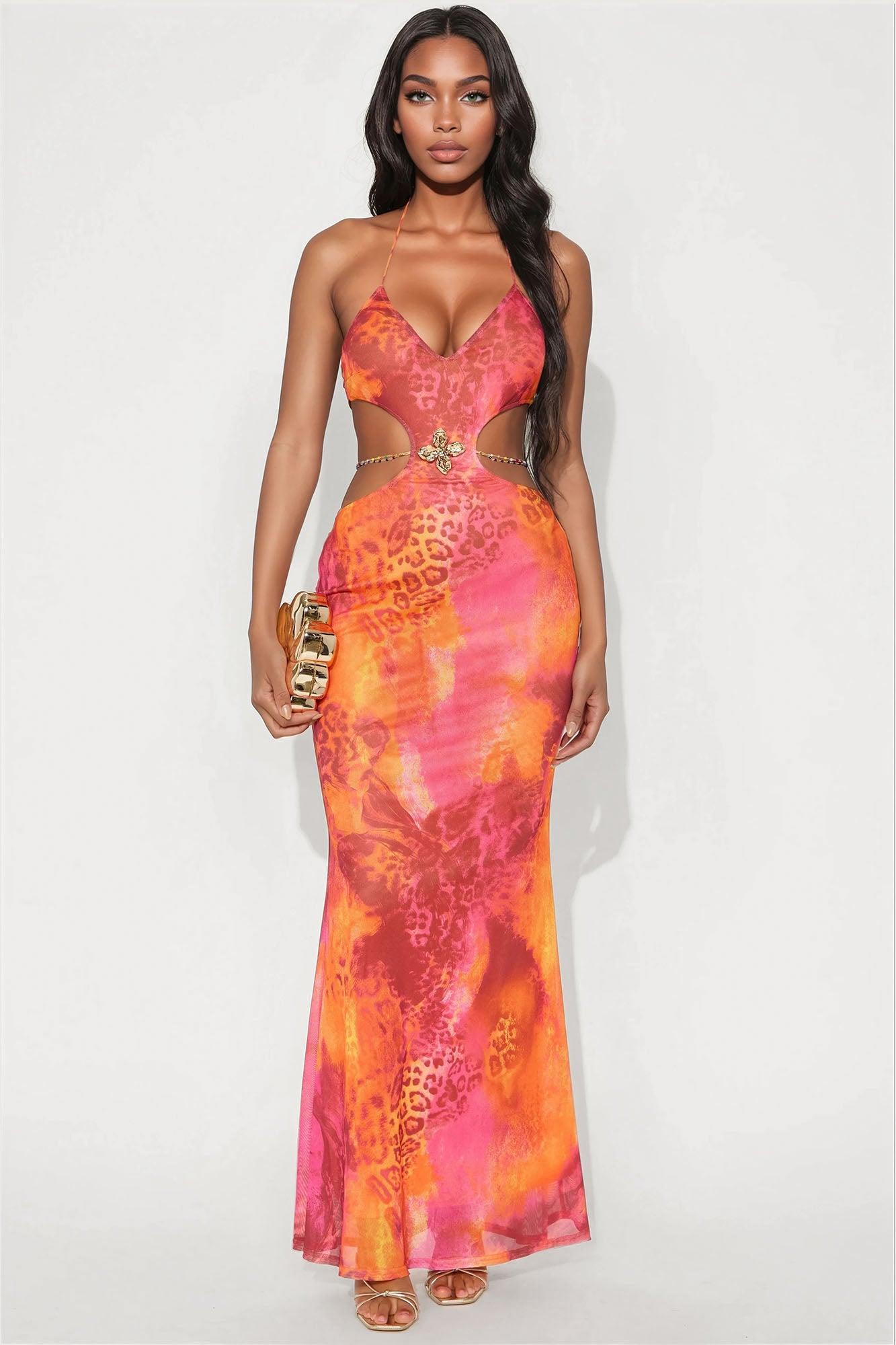 Sloane Tie Dye Mesh Maxi Dress - Magenta Product Image
