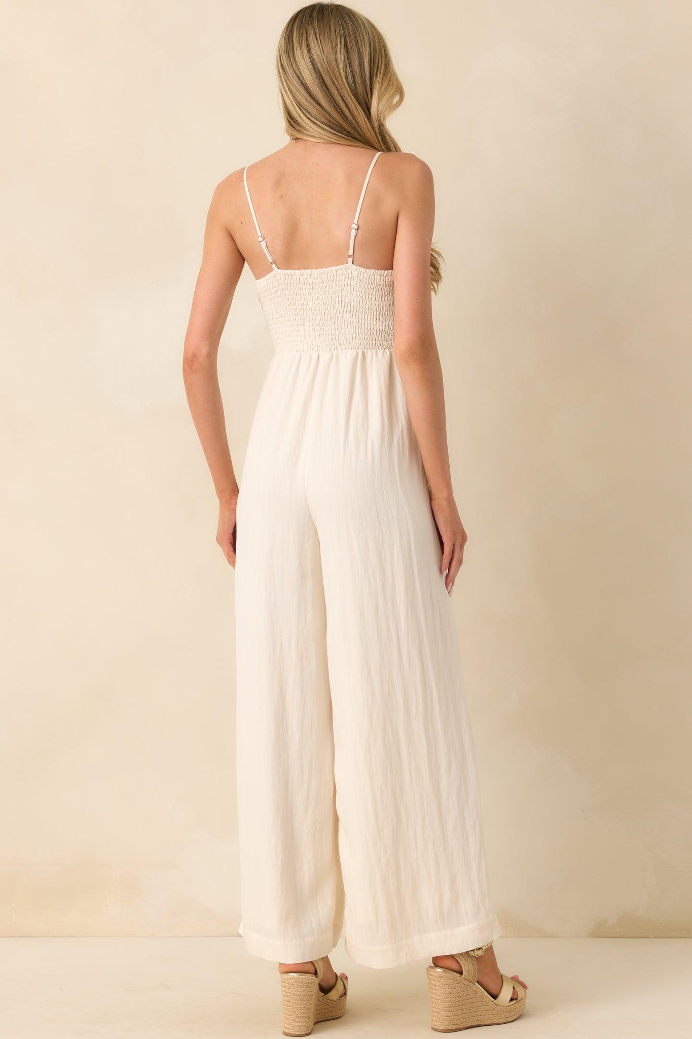 Z Supply Ivory Rayon Beachside Smocked Jumpsuit Product Image