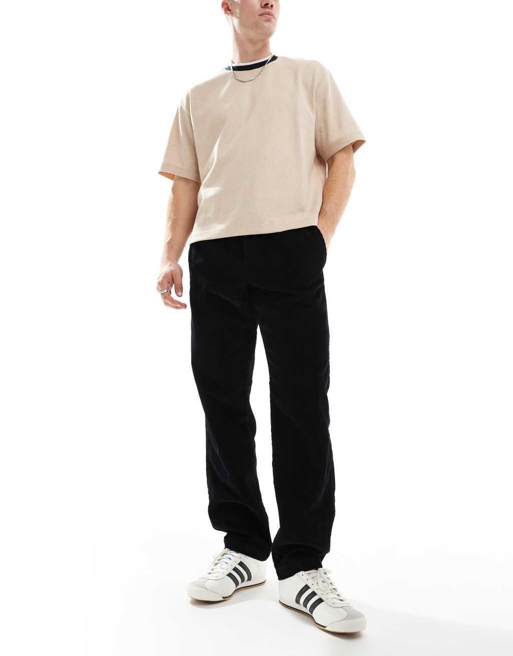 Jack & Jones loose fit drawstring cord pants in black  Product Image