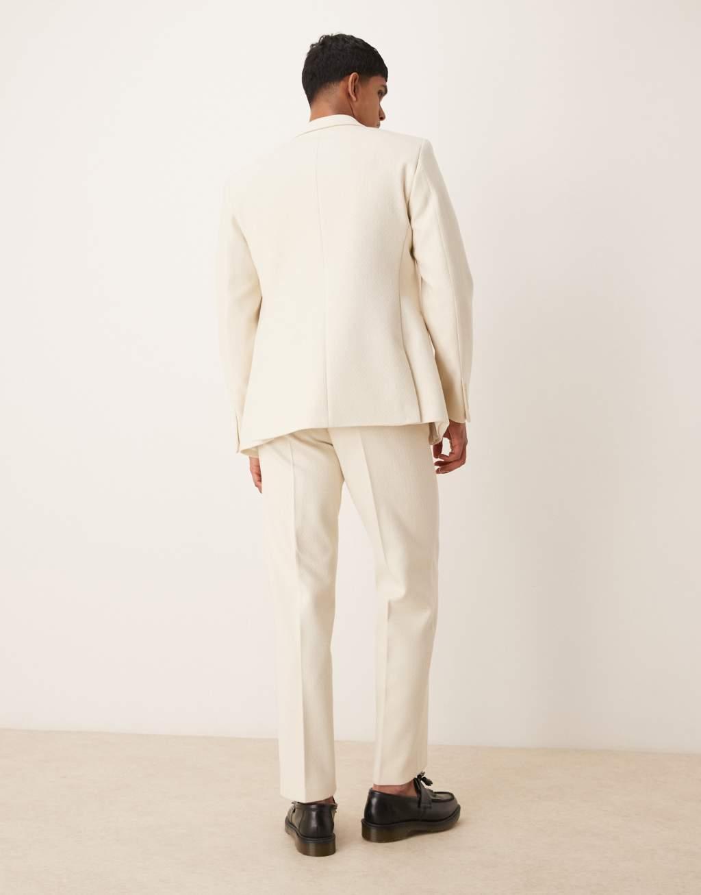 ASOS DESIGN straight leg heavy weight suit pants in cream Product Image