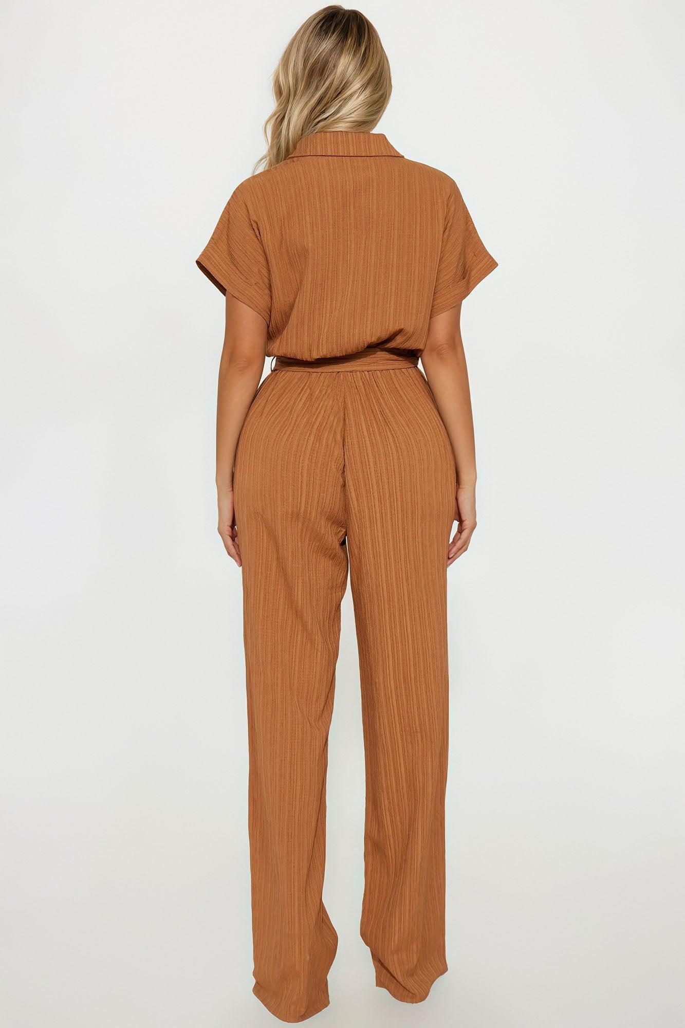Pamela Collared Jumpsuit - Brown Product Image