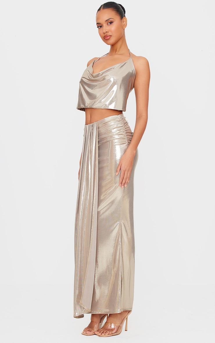 Gold Metallic Cowl Neck Top Product Image